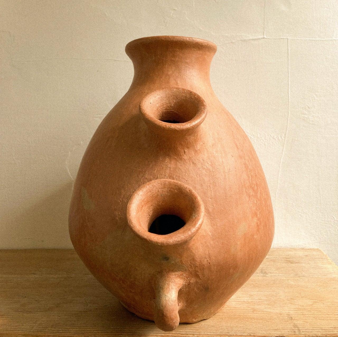 7 Mouth Rustic Mexican Ceramic Pottery Vessel Handmade Oaxaca Terracotta In New Condition In Queretaro, Queretaro