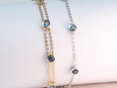 7" Ombre Shade Montana Sapphire Station Bracelet Double Strand 14K Gold R2112