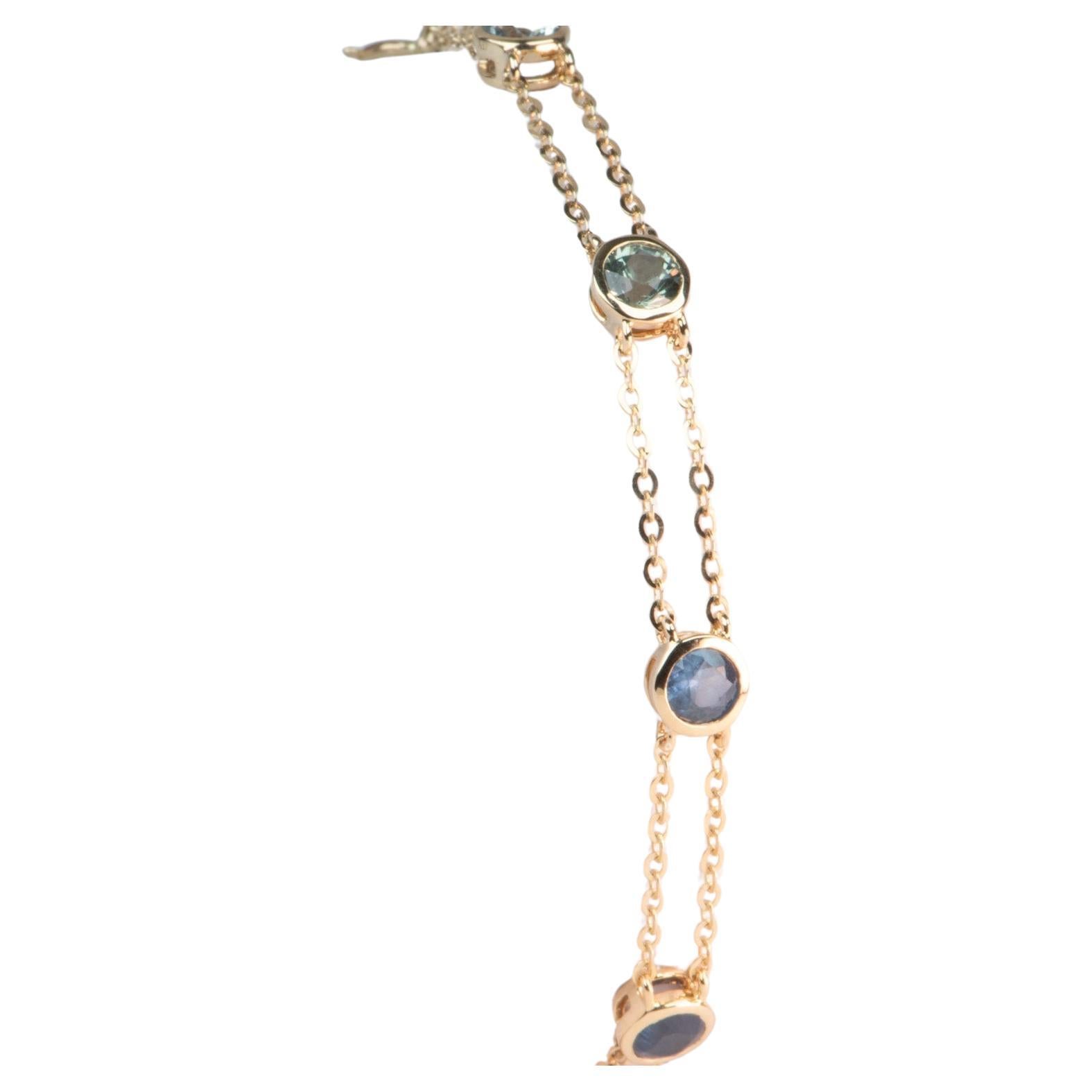 7" Ombre Shade Montana Sapphire Station Bracelet Double Strand 14K Gold R2112