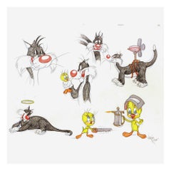 7 ORIGINAL DRAWINGS OF SILVESTER THE CAT & TWEETY BIRD- Signed By Virgil Ross