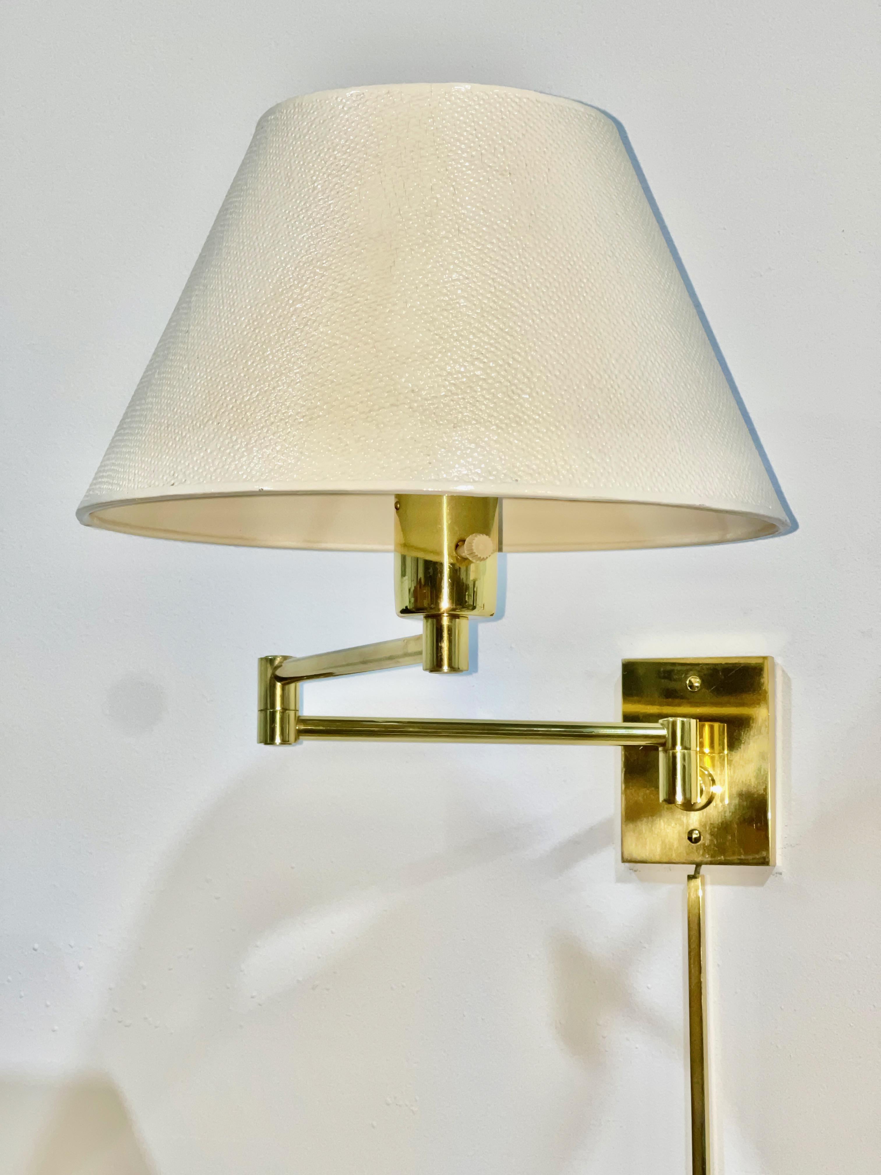 6 Pair of Georg W. Hansen Brass 1706 Double Swing Arm Wall Lamps For Sale 8