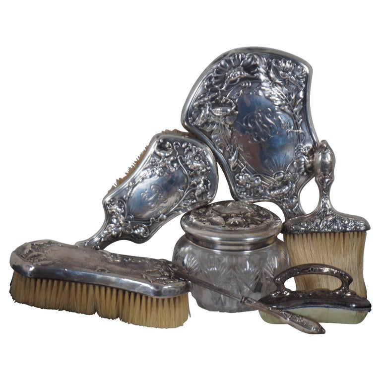 7 Pc Antique Art Nouveau Gorham Sterling Silver 925 Vanity Grooming Set ...