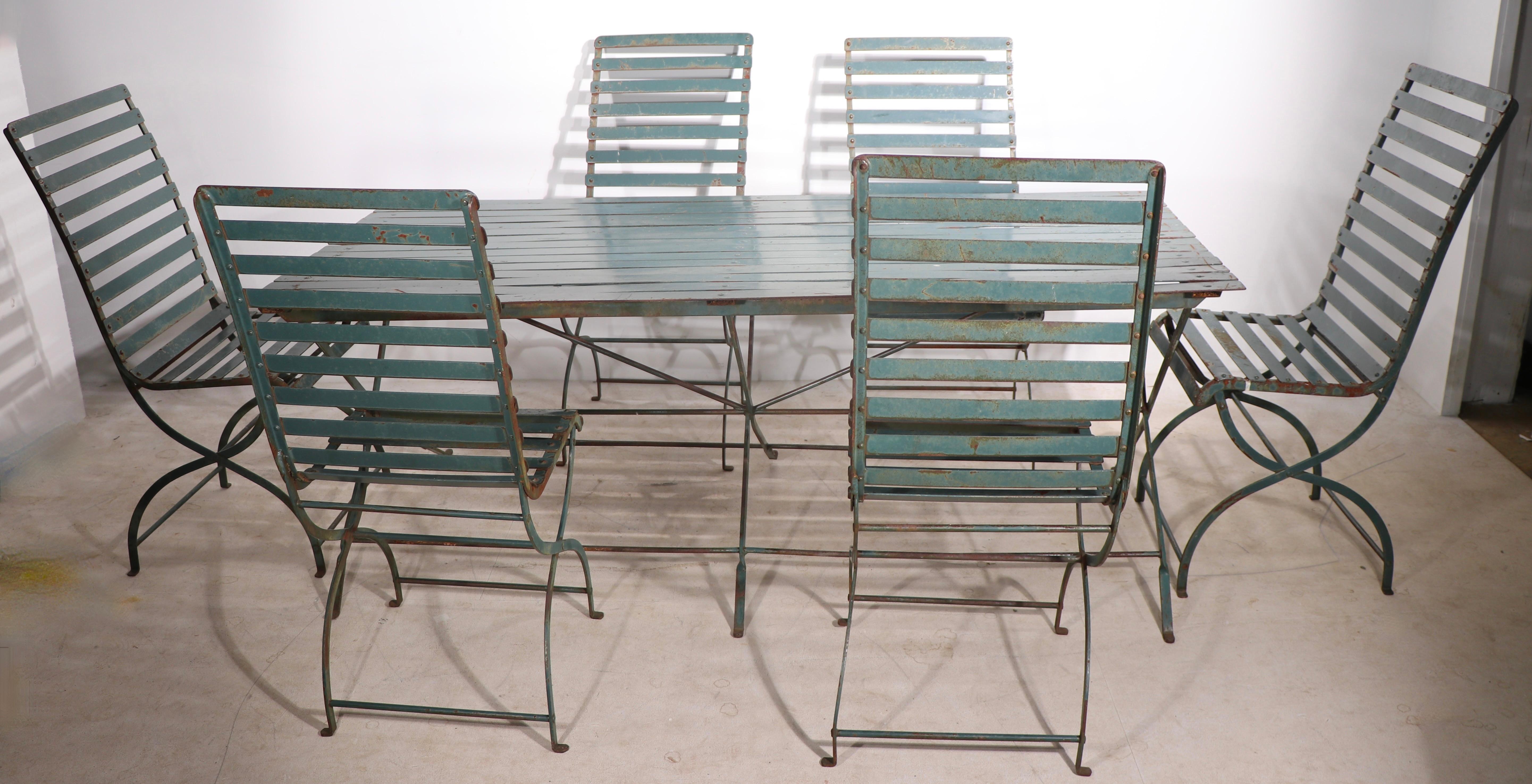 7 Pc French Wrought Iron Garden Patio Dining Set Table and 6 Chairs 1920/1930 4