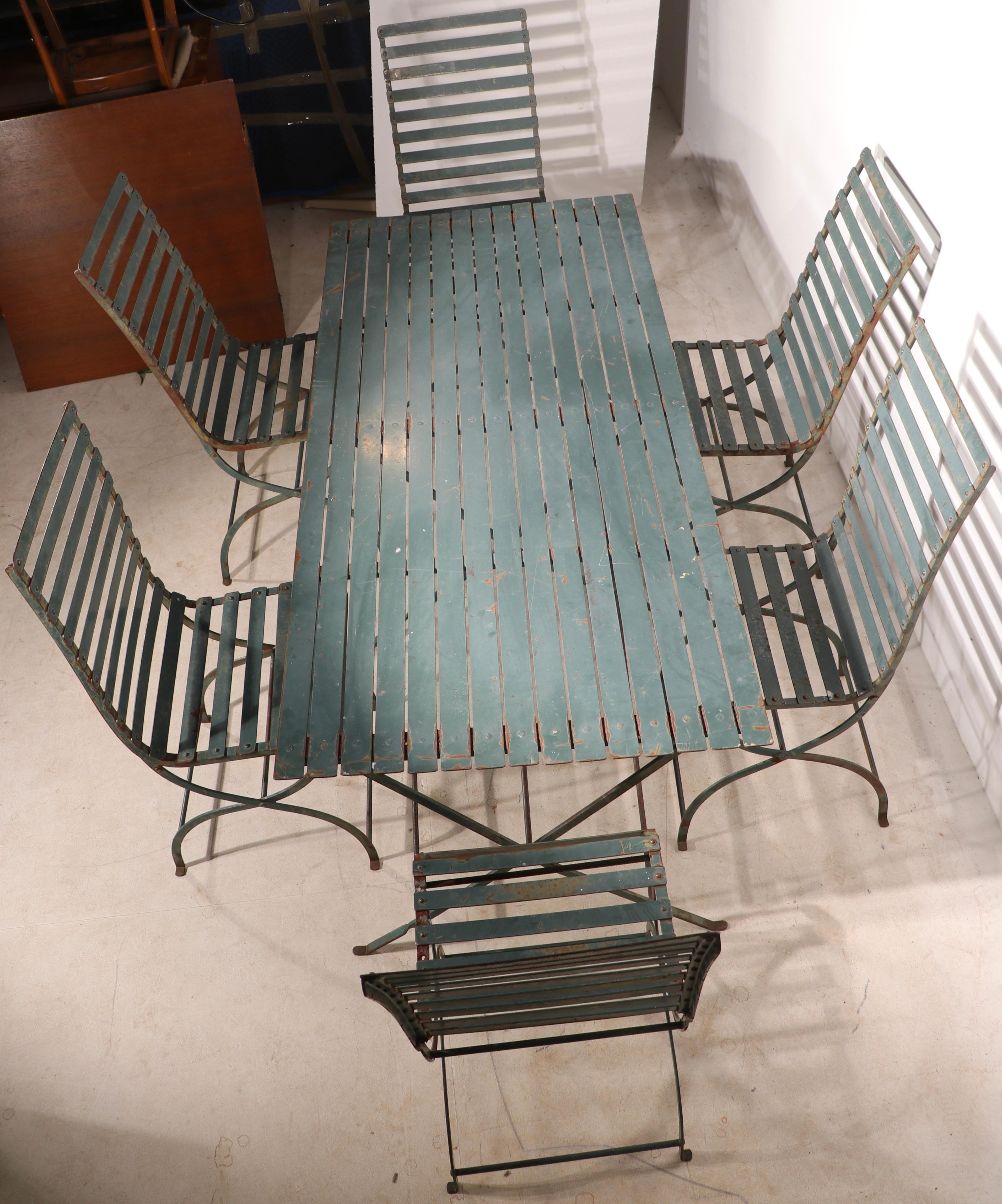 7 Pc French Wrought Iron Garden Patio Dining Set Table and 6 Chairs 1920/1930 5