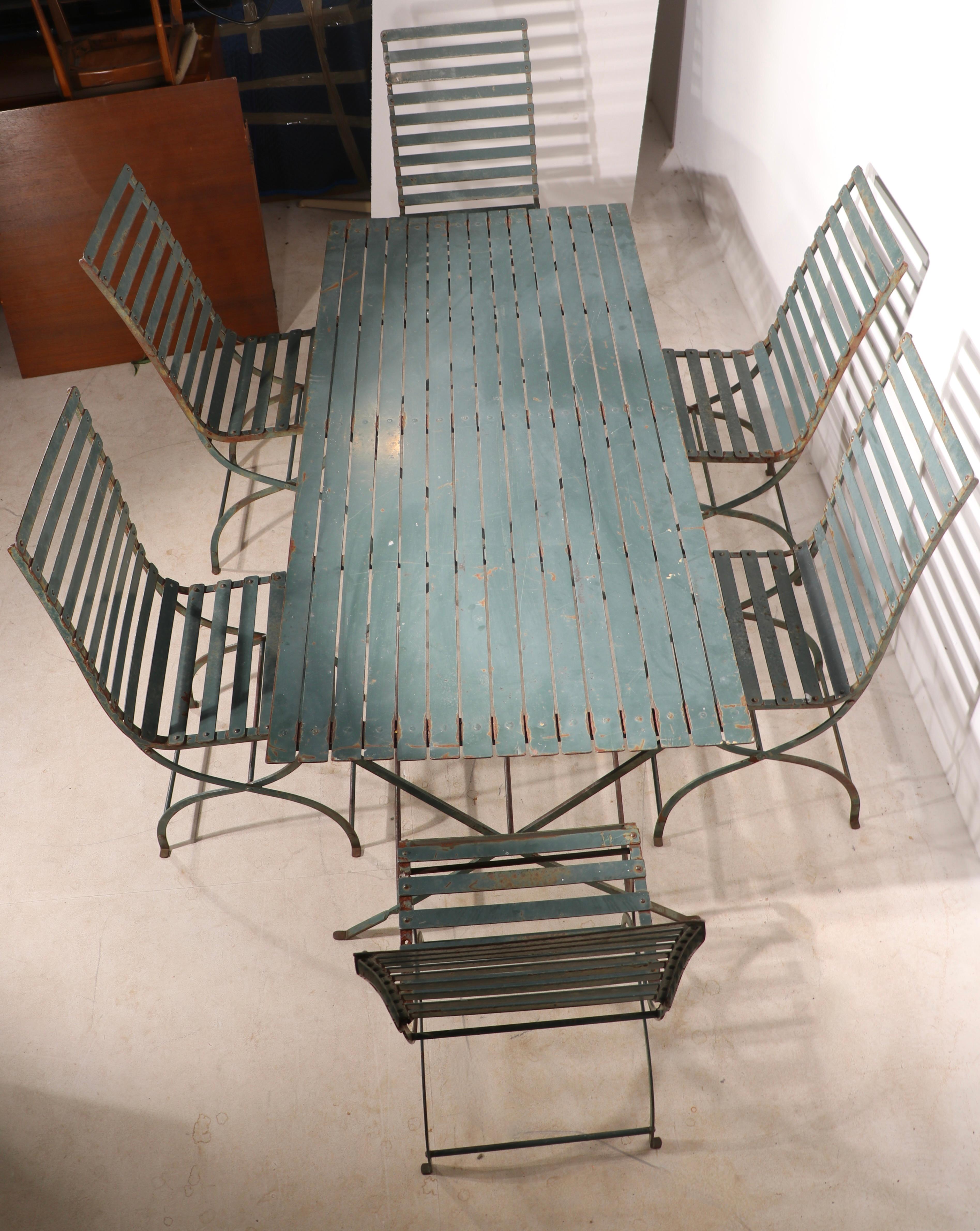 7 Pc French Wrought Iron Garden Patio Dining Set Table and 6 Chairs 1920/1930 6