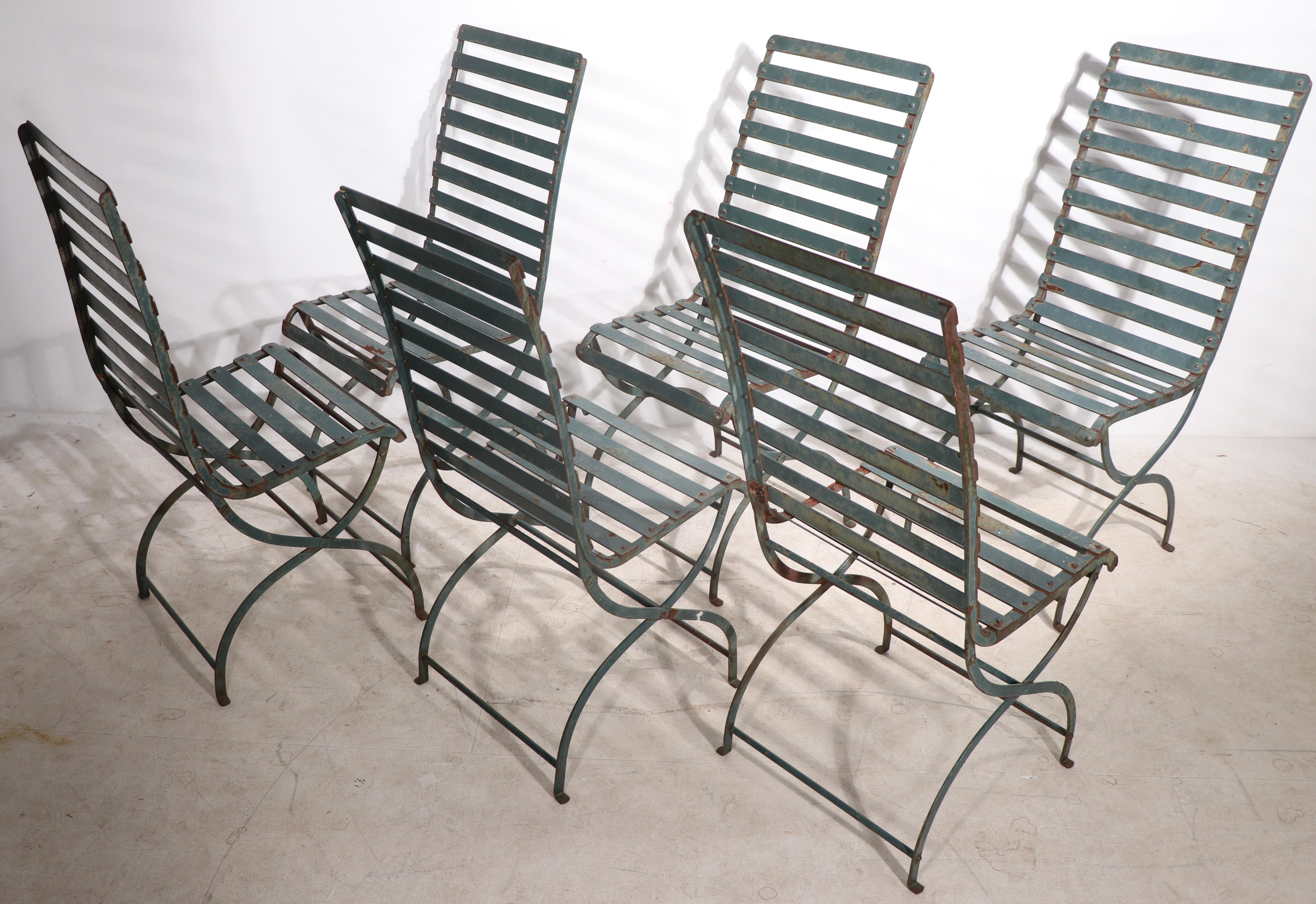 7 Pc French Wrought Iron Garden Patio Dining Set Table and 6 Chairs 1920/1930 7
