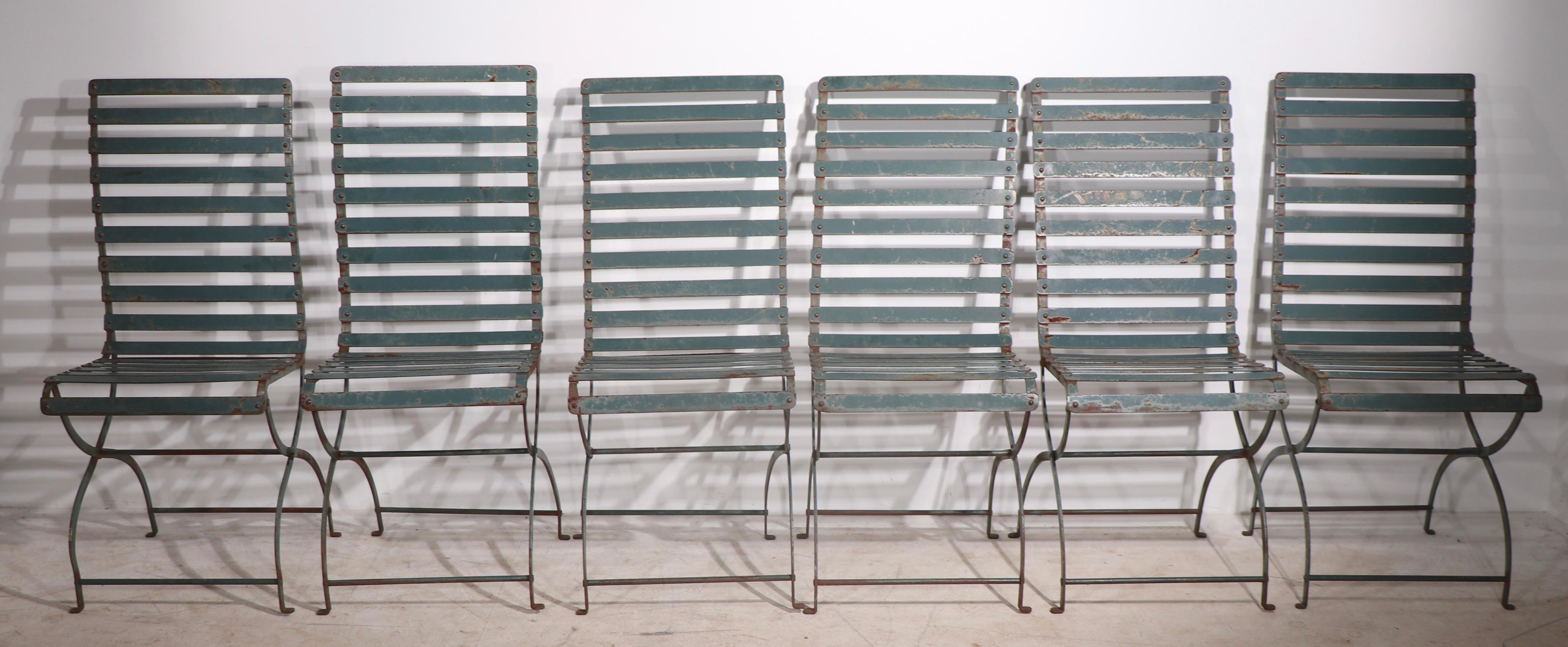 7 Pc French Wrought Iron Garden Patio Dining Set Table and 6 Chairs 1920/1930 8