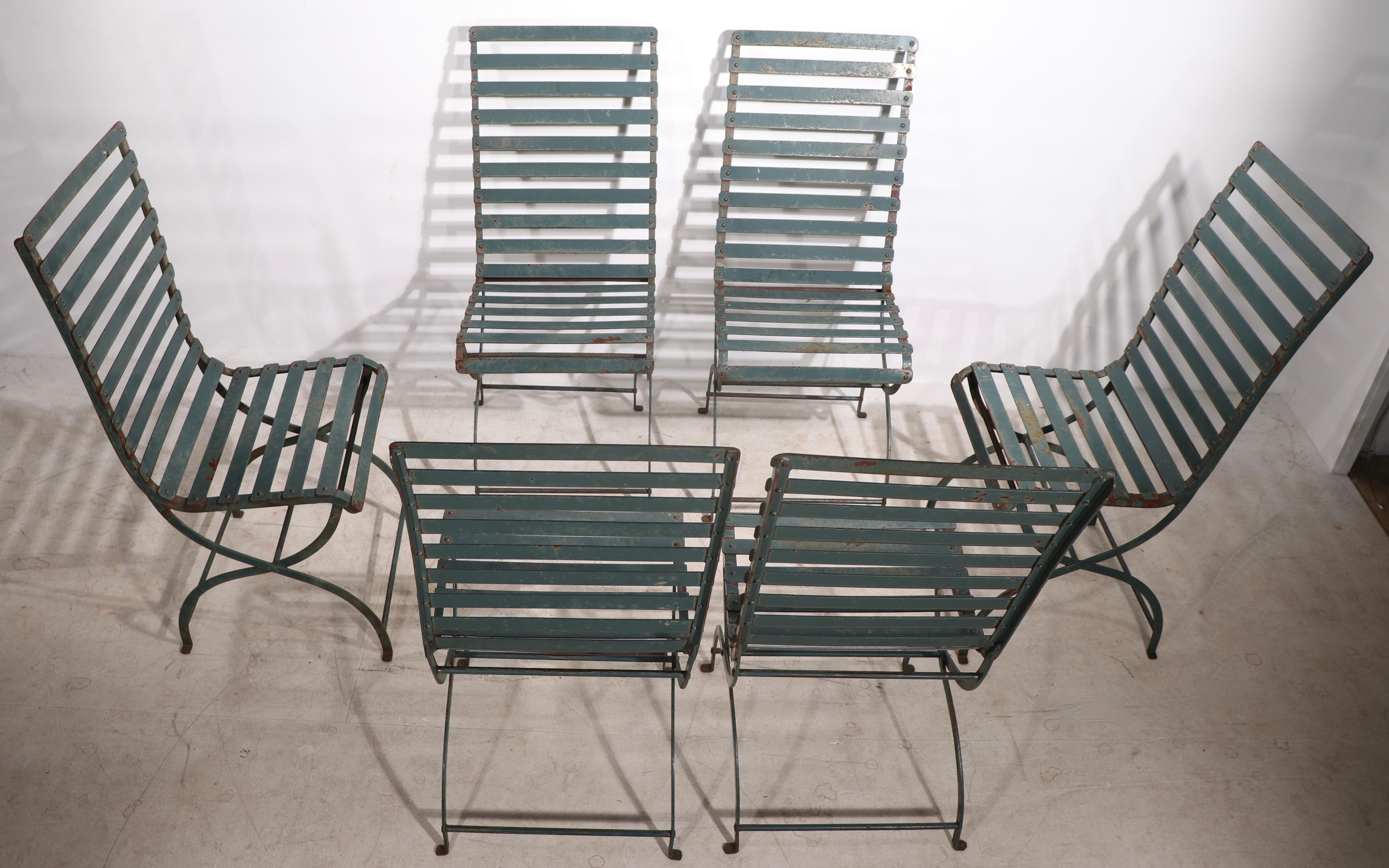 7 Pc French Wrought Iron Garden Patio Dining Set Table and 6 Chairs 1920/1930 9