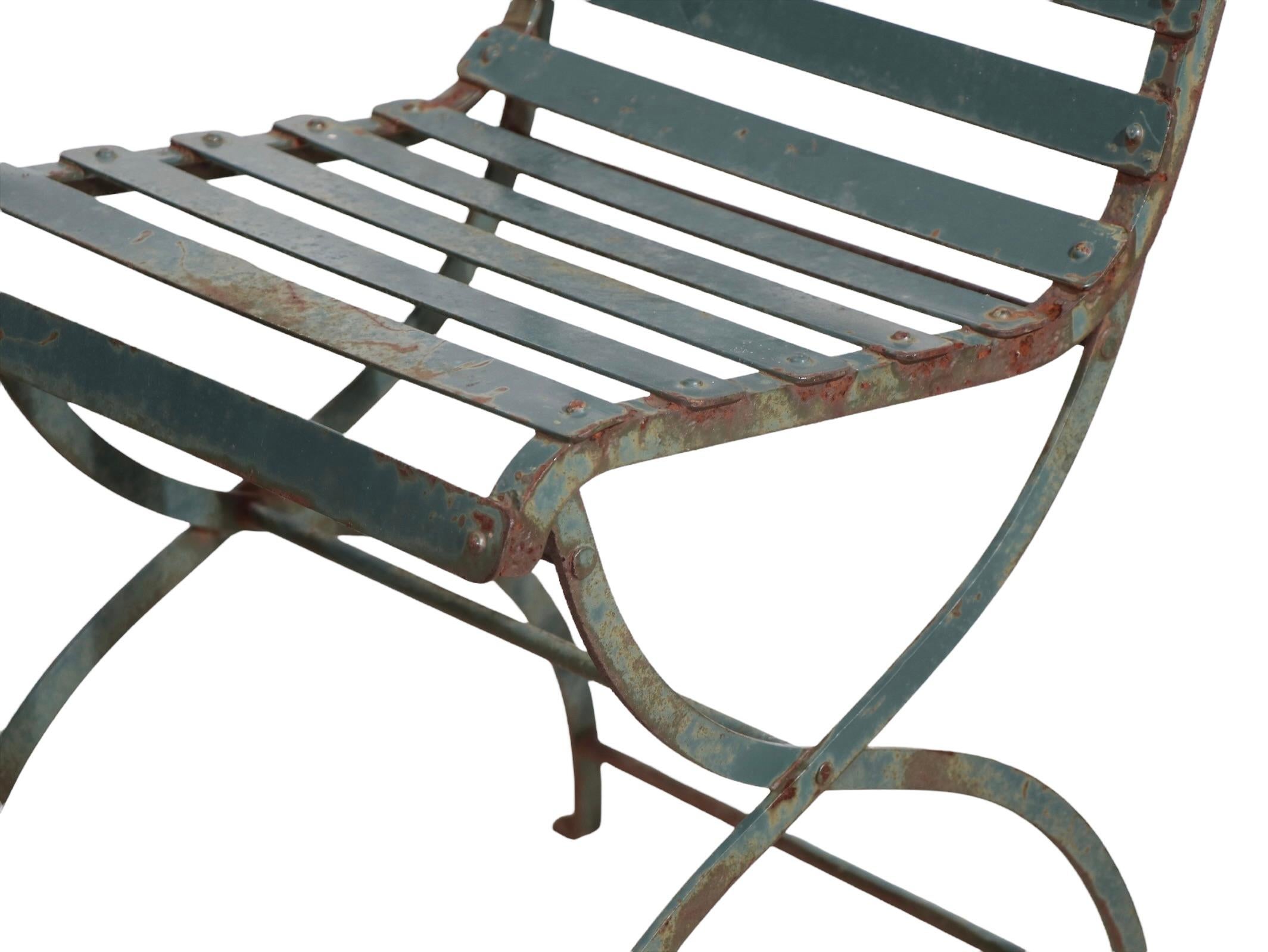7 Pc French Wrought Iron Garden Patio Dining Set Table and 6 Chairs 1920/1930 11
