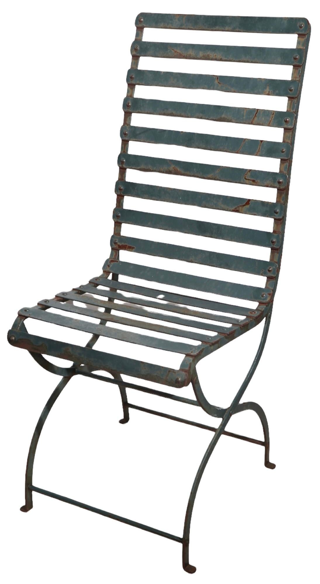 7 Pc French Wrought Iron Garden Patio Dining Set Table and 6 Chairs 1920/1930 12