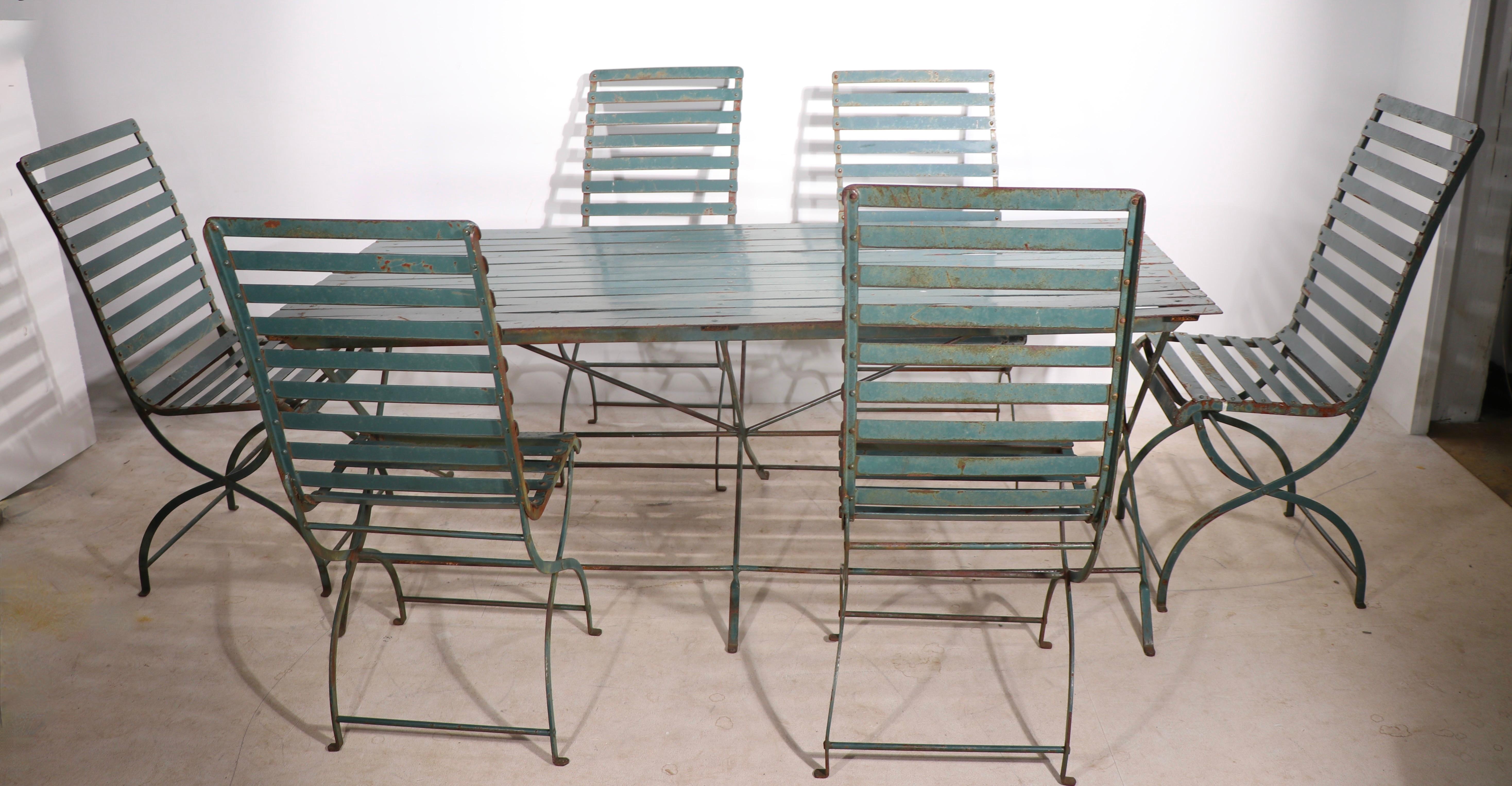 7 Pc French Wrought Iron Garden Patio Dining Set Table and 6 Chairs 1920/1930 3