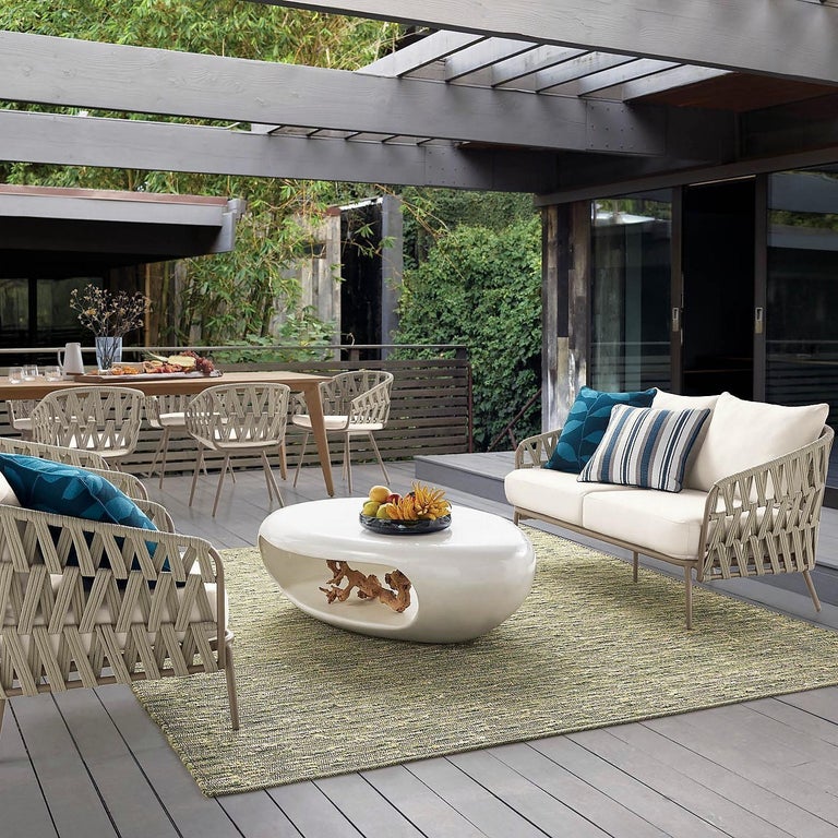 7PC, Outdoor Dining Set, Wrapped Rope or Natural Finish, Stacking