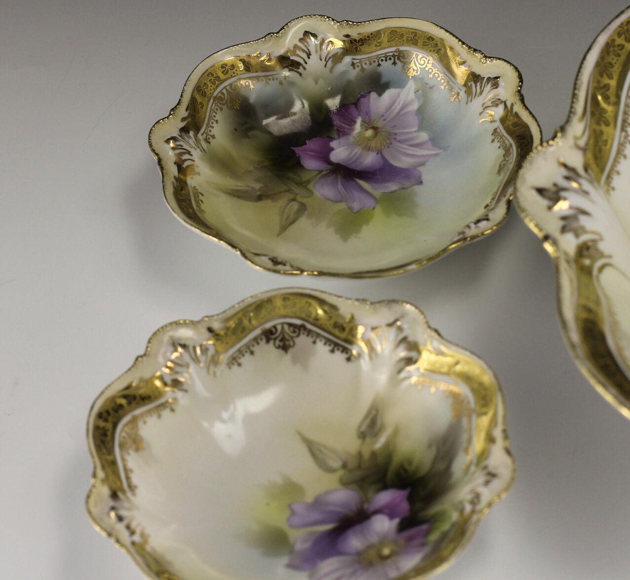 Gilt 7 Pc Set R S Prussia Porcelain Berry Serving & Small Bowls, Early 20th Century For Sale