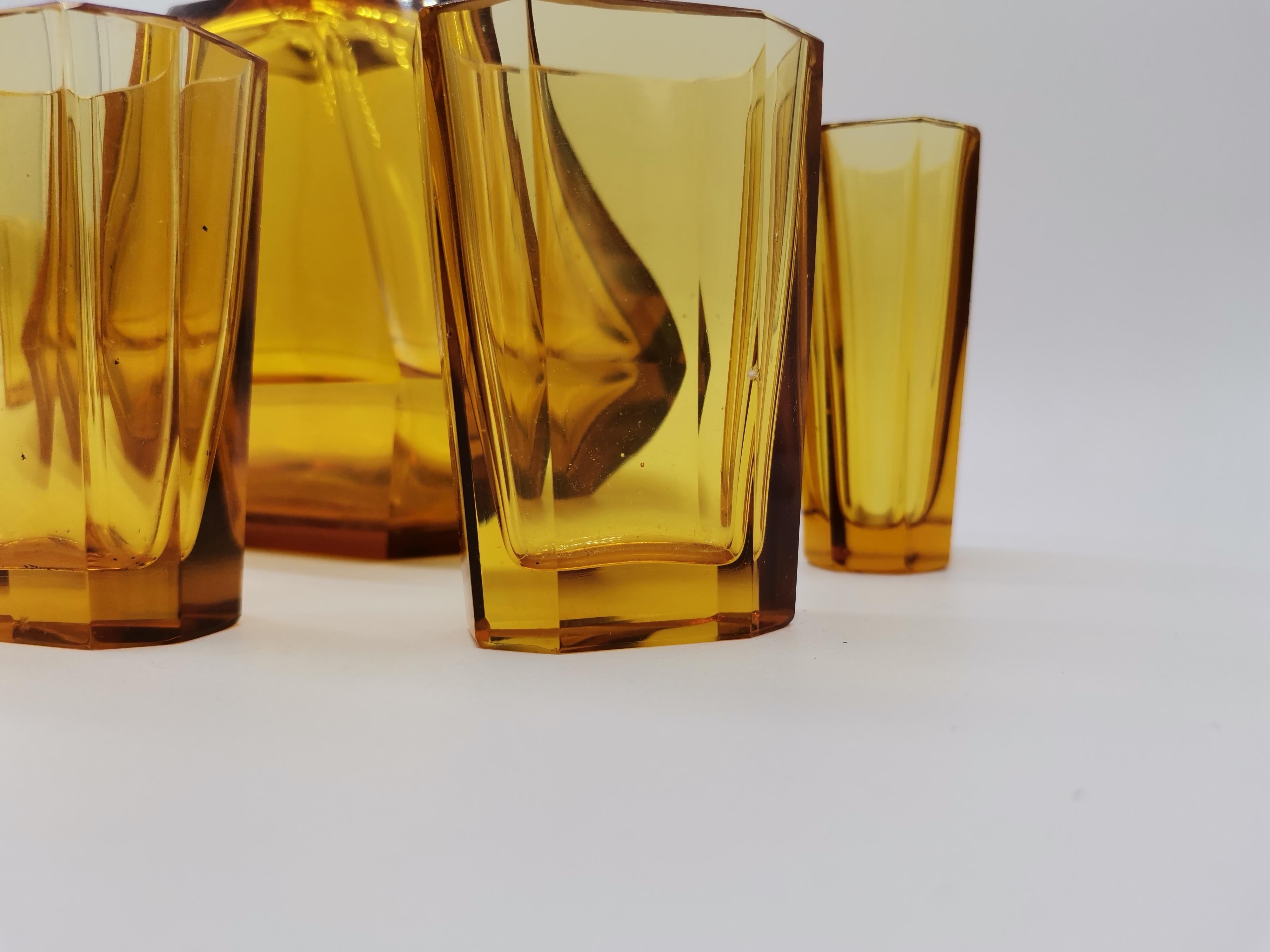 20th Century 7 Pcs., Liquor Glasses with Carafe, Glass For Sale