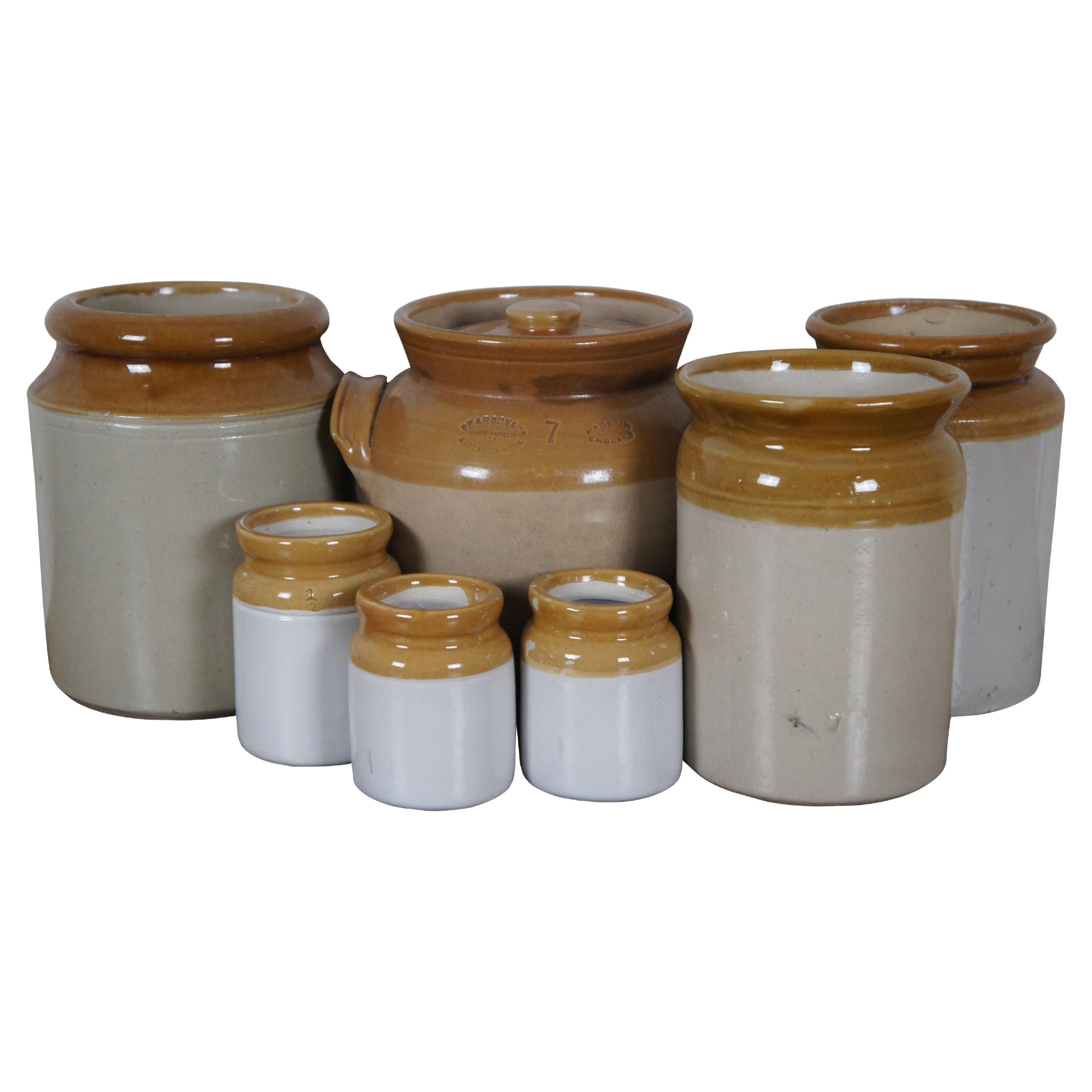 7 Pcs Pearson & Co Chesterfield English Stoneware Crocks Cannister Biscuit Jar For Sale
