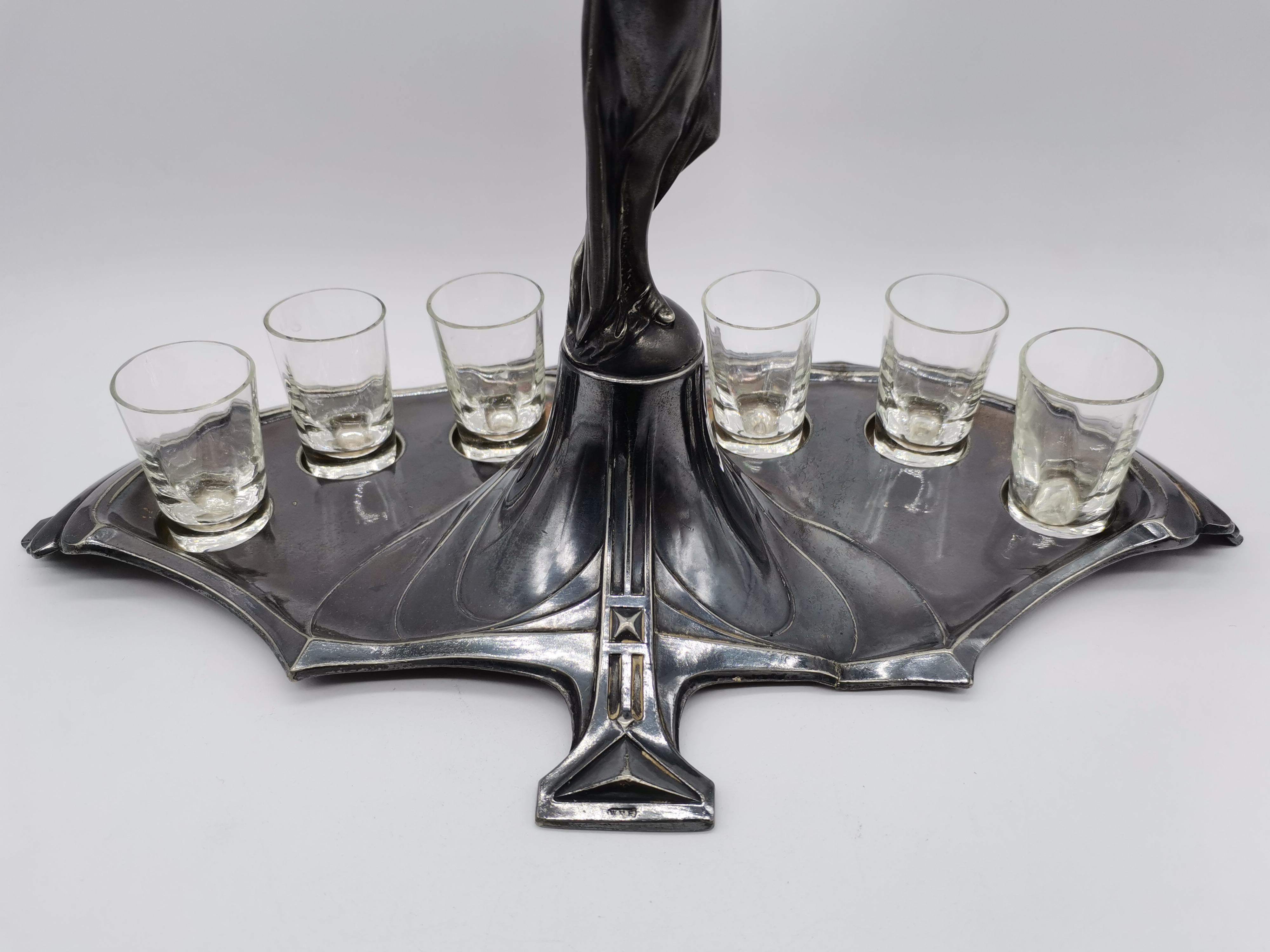 7 Pcs, Small Glasses and a Holder, Metal and Glass For Sale 2