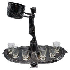 7 Pcs, Small Glasses and a Holder, Metal and Glass