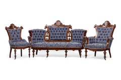 7 Piece American Victorian Upholstered Carved Mahogany Living Room Set
