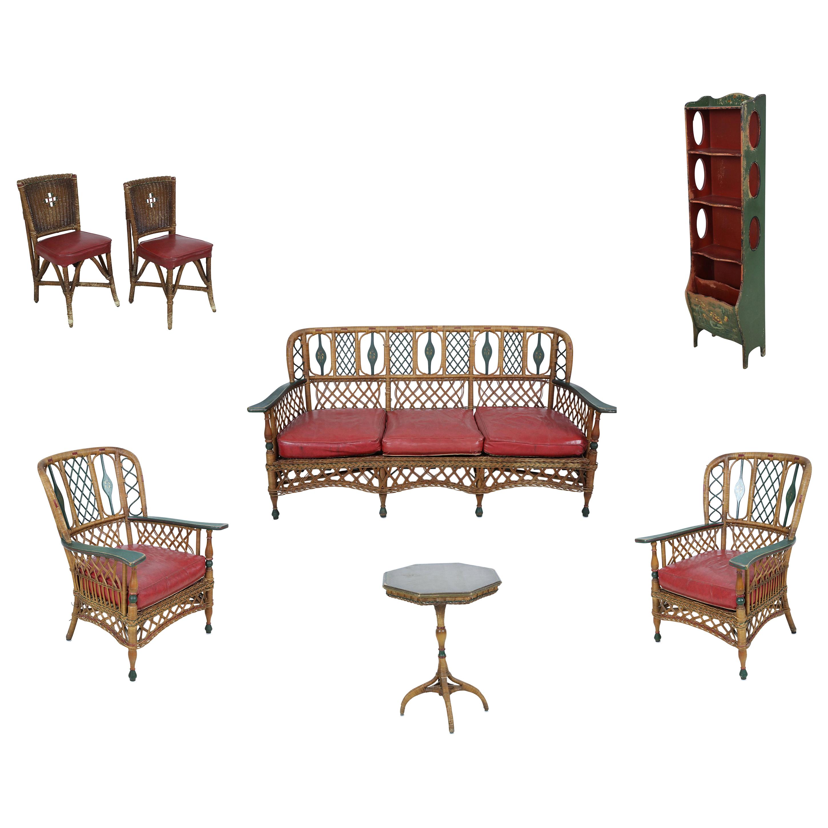 Ensemble de 7 pièces de meubles en osier Art Déco américain Ypsilanti en vente