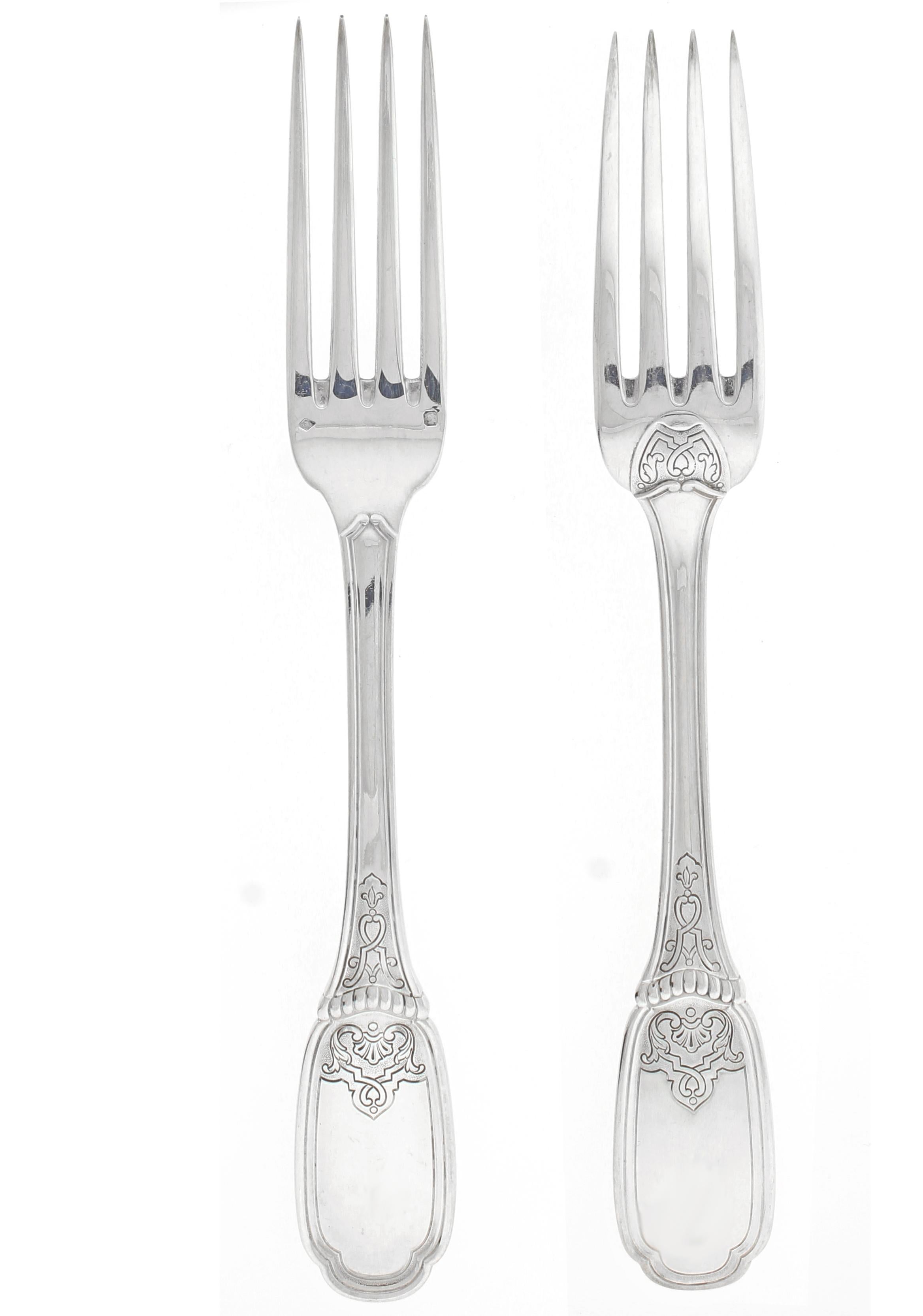 Women's or Men's 7 Piece Blois 950 Silver Service for 12 by Souche-Lapparra, Paris