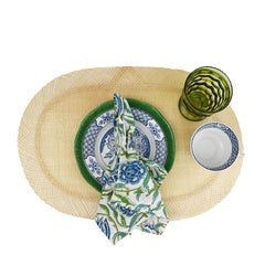 7 Piece Blue Green Table Setting W/ Plates Glasses Cloth Napkins Italy Set of 12