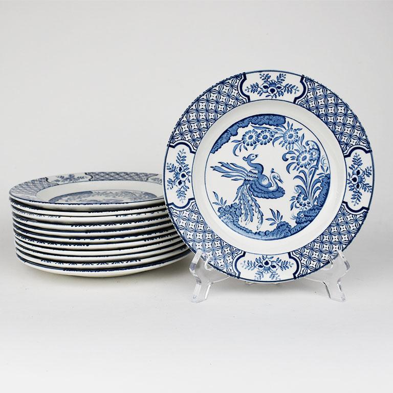 Chinoiserie 7 Piece Blue Green Table Setting W/ Plates Glasses Cloth Napkins Italy Set of 12