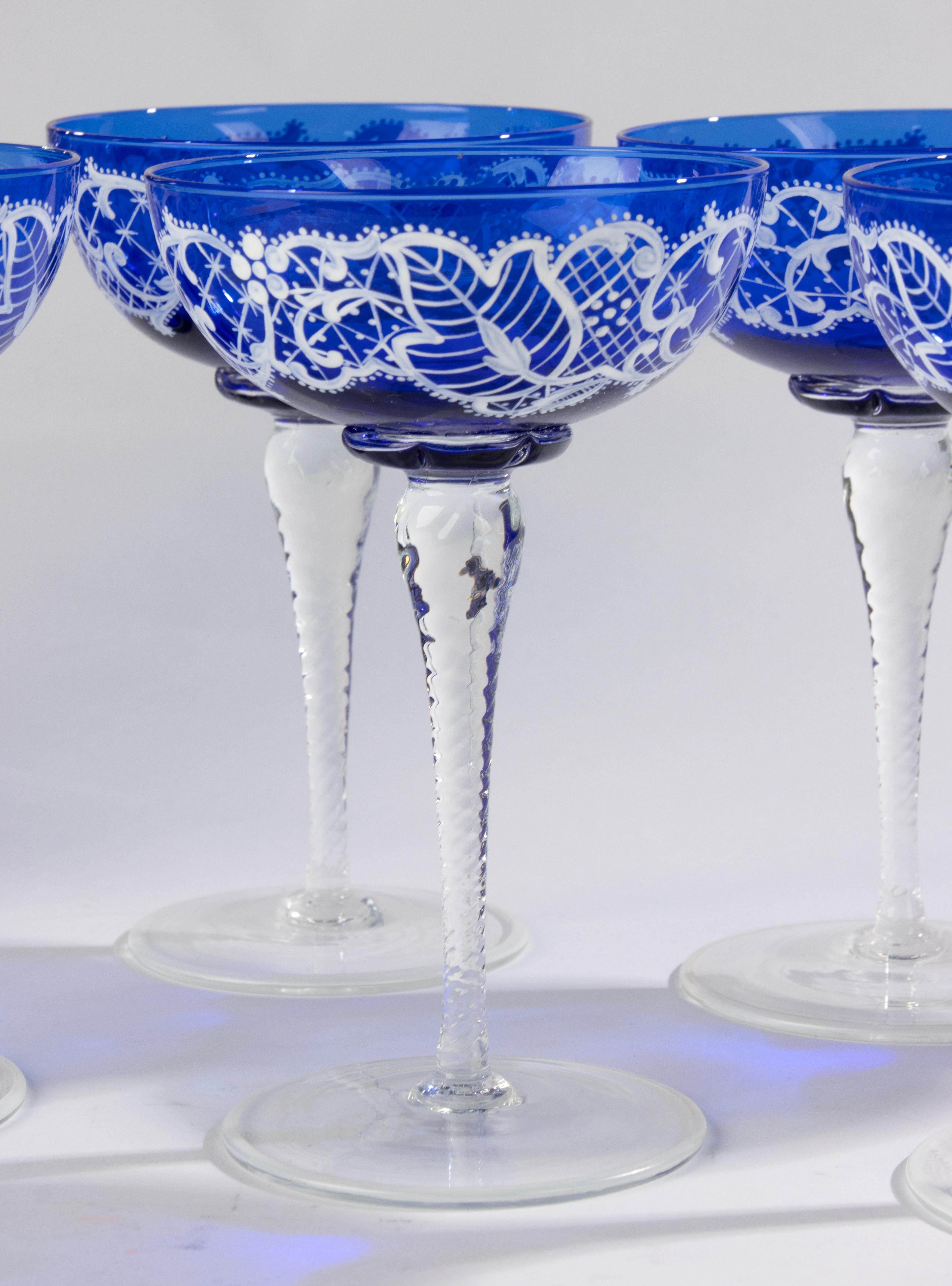 Dipinto a mano Set di champagne da 7 pezzi - Vetro di Murano - Vetreria Venier in vendita