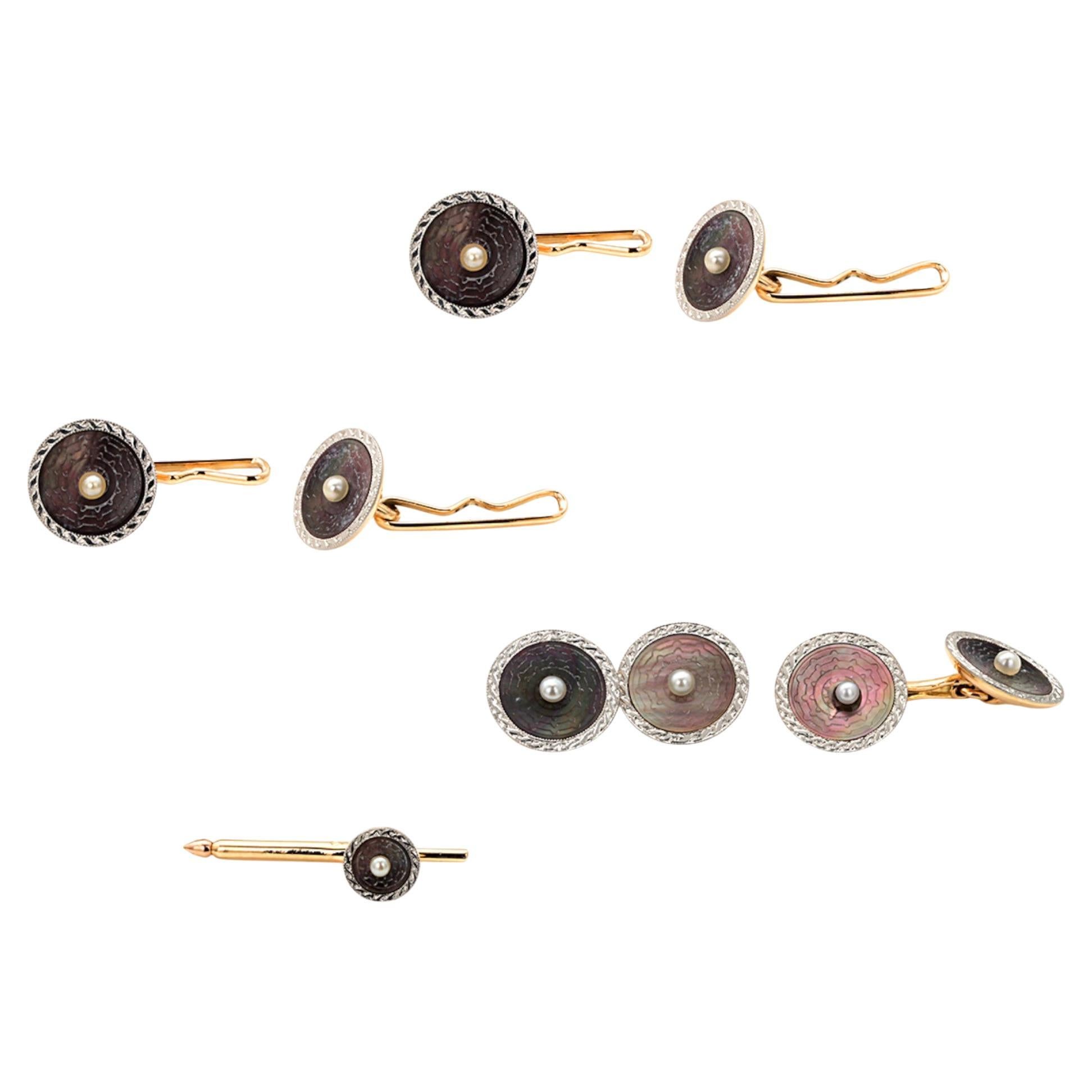 7 piece Platinum and 14K Yellow Gold Cufflink and Shirt Stud Set