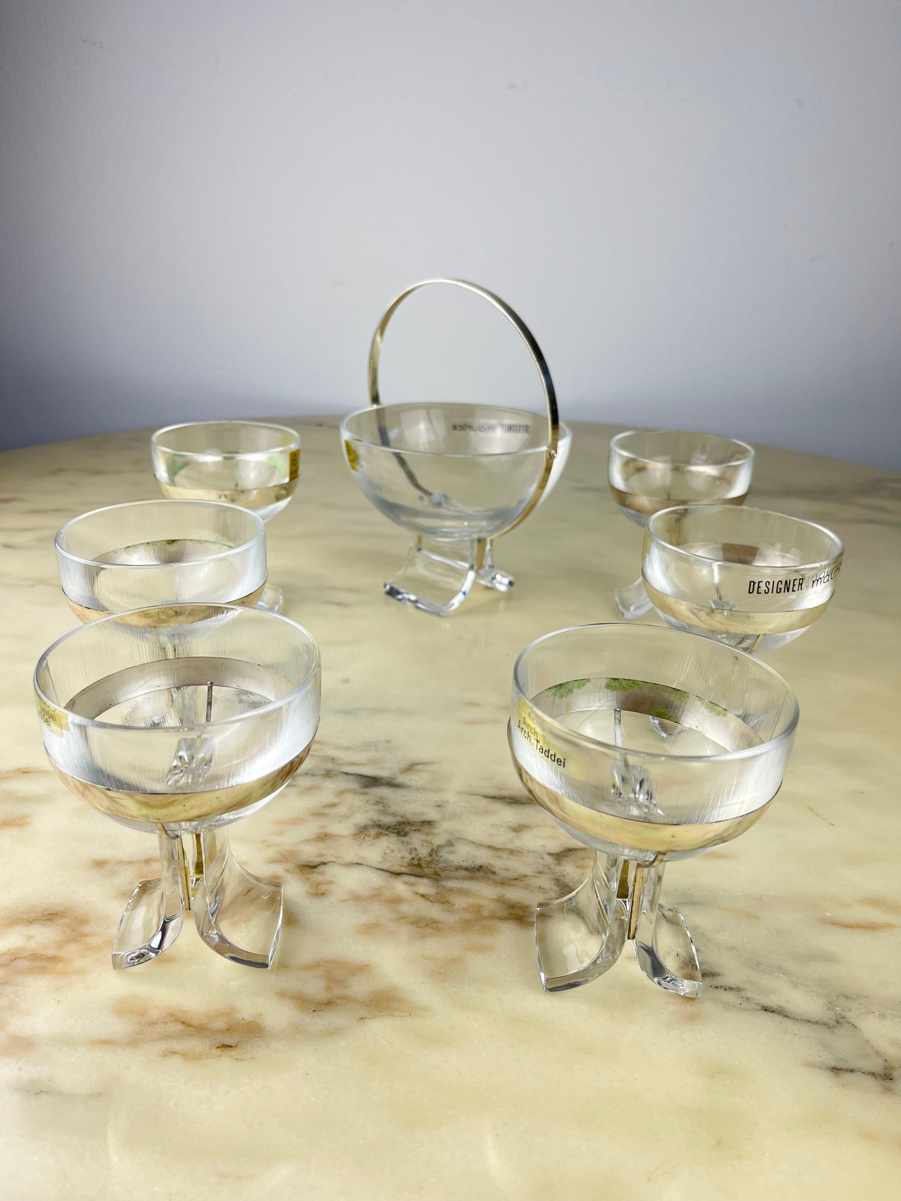 7-piece set in crystal and 800 silver, architect Taddei Sestini for Kristall Krisla, Italy, 1970.
Set that belonged to my grandparents. Intact. Small signs of the time.