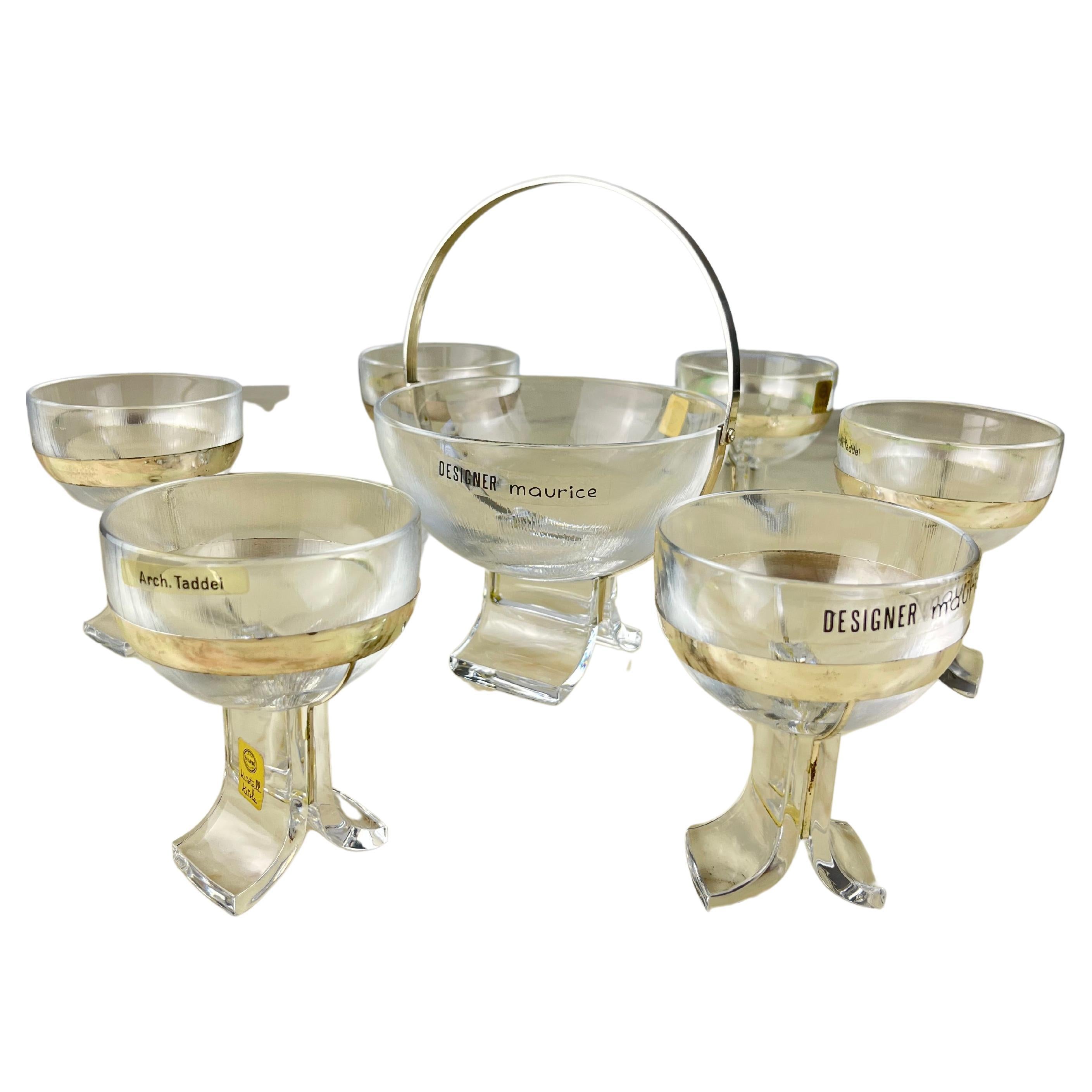 7-Piece Set in Crystal and 800 Silver, Taddei Sestini for Kristall Krisla, 1970s For Sale