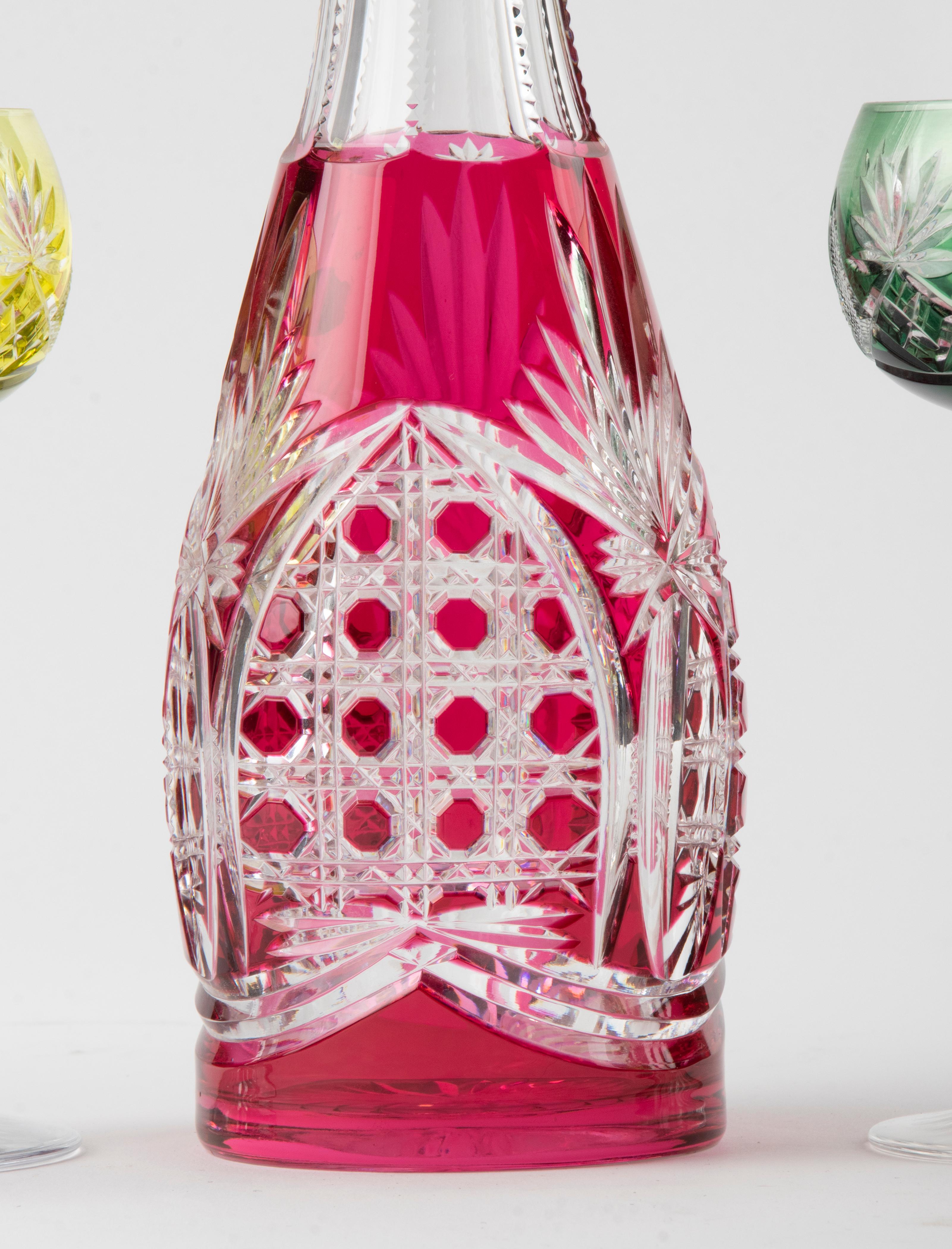 7-Piece Set of Crystal Decanter with Wine Glasses made by Val Saint Lambert 6