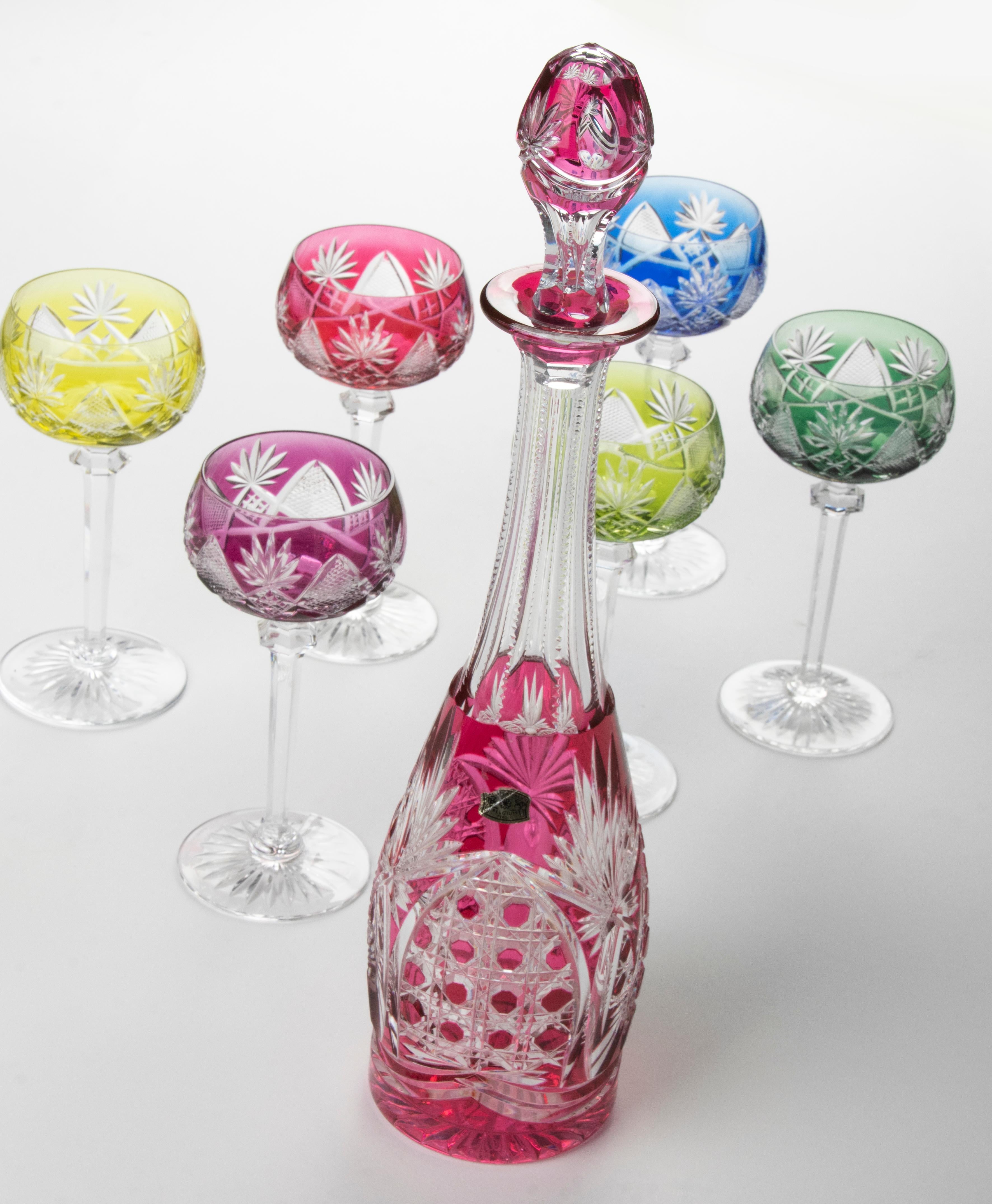 7-Piece Set of Crystal Decanter with Wine Glasses made by Val Saint Lambert 9