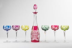 7-Piece Set of Crystal Decanter with Wine Glasses made by Val Saint Lambert