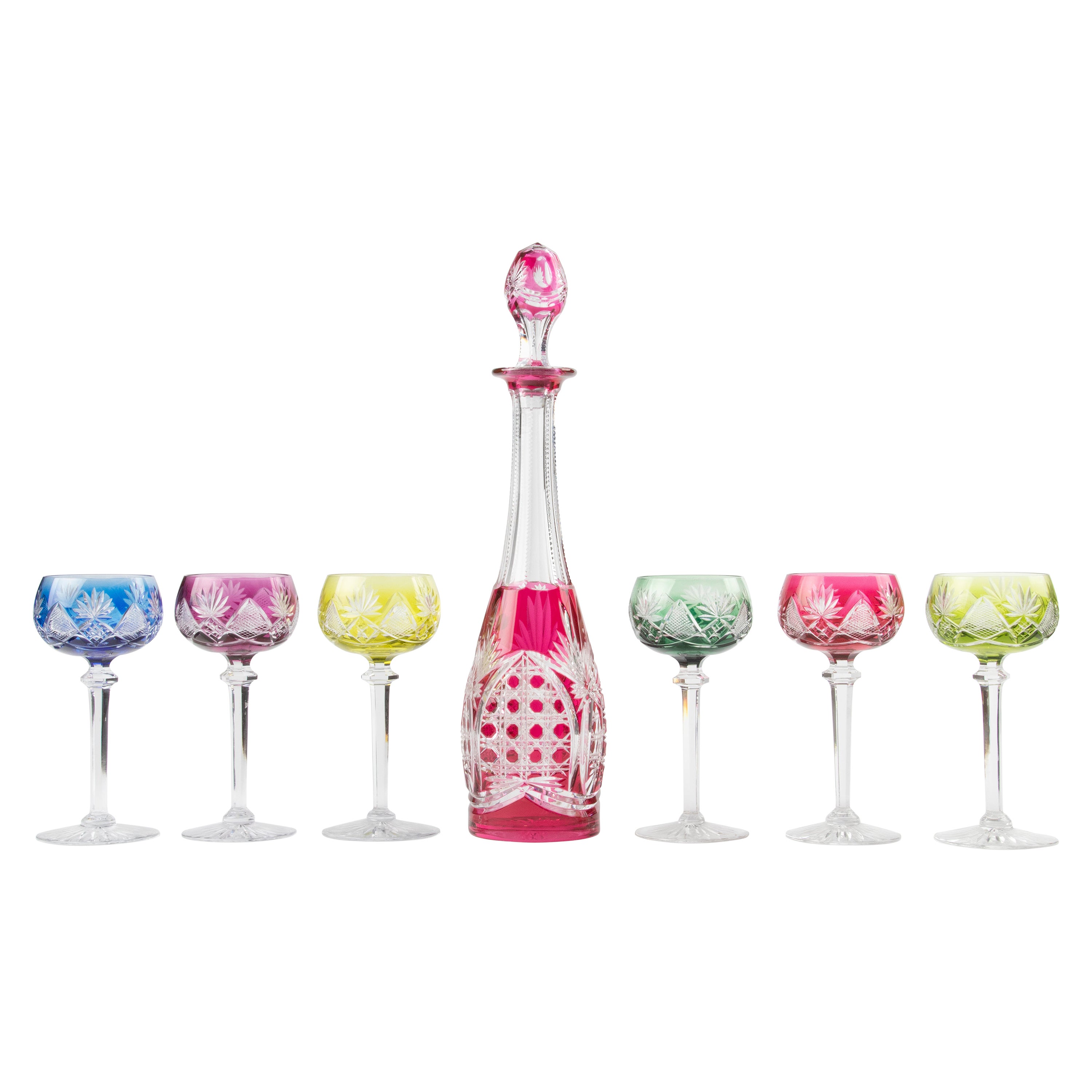 7-Piece Set of Crystal Decanter with Wine Glasses made by Val Saint Lambert