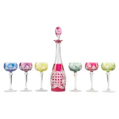 7-Piece Set of Crystal Decanter with Wine Glasses made by Val Saint Lambert