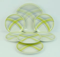 7-Piece Spritzdekor Ceramic Plate Set Carstens Neuhaldensleben 1930s Airbrush De