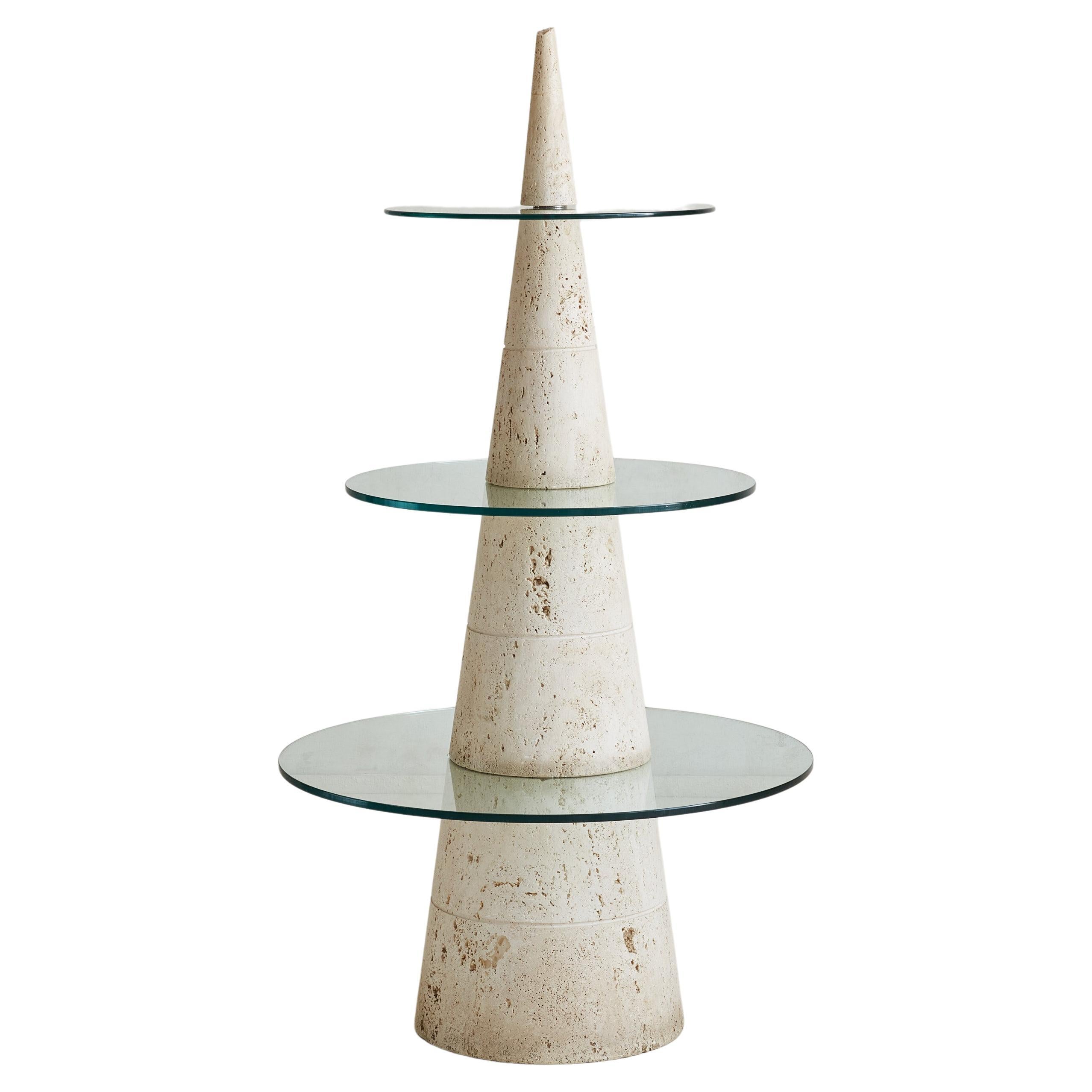 7teiliges skulpturales Regal aus Travertin + Glas aus Glas, Italien 1960er Jahre im Angebot