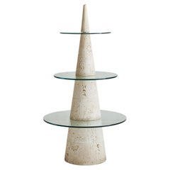 7 Piece Travertine + Glass Sculptural Shelf, Italy 1960s