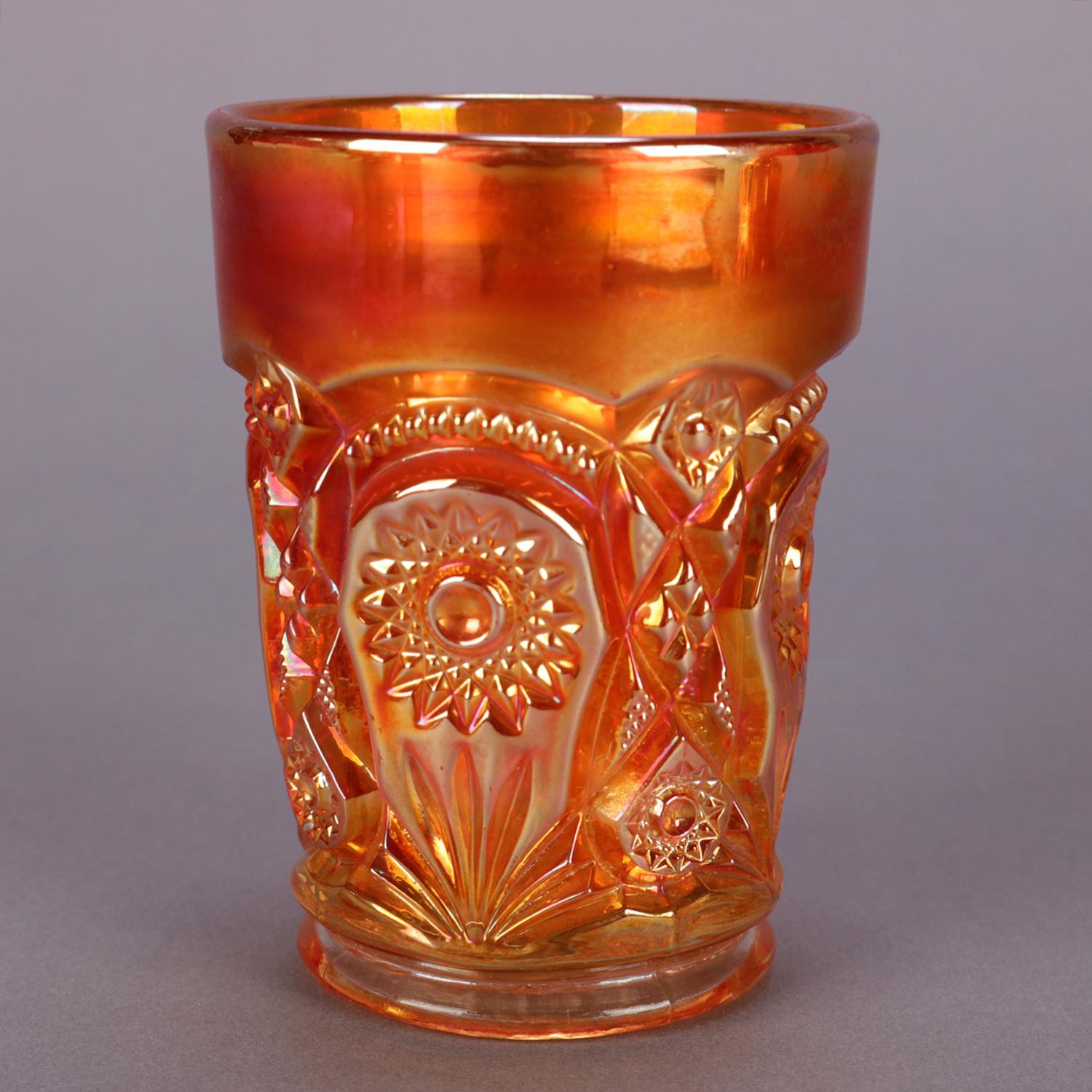 7 pièces compote et tasses de carnaval anciennes en verre doré irisé, vers 1930 8