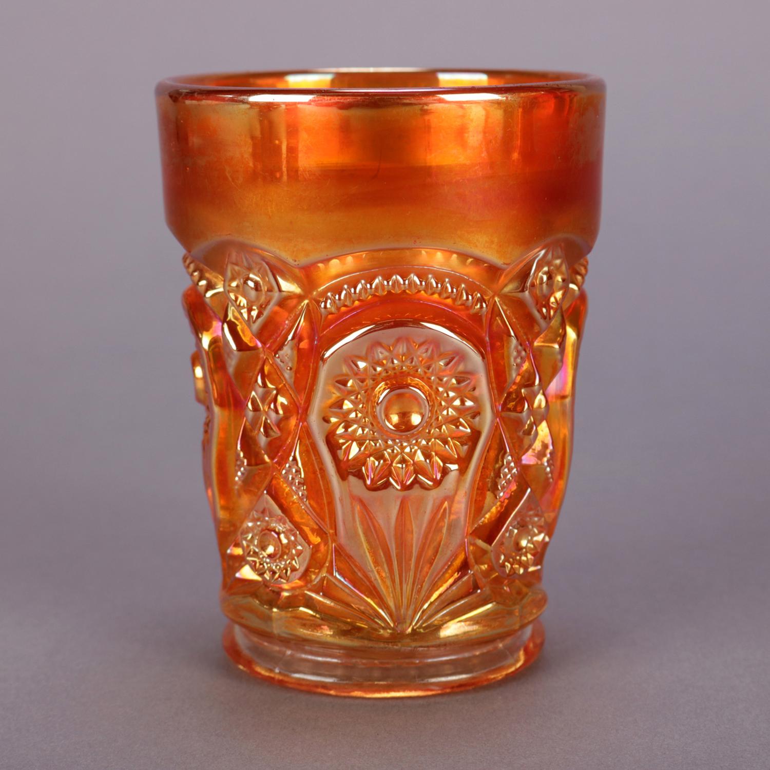 7 pièces compote et tasses de carnaval anciennes en verre doré irisé, vers 1930 9