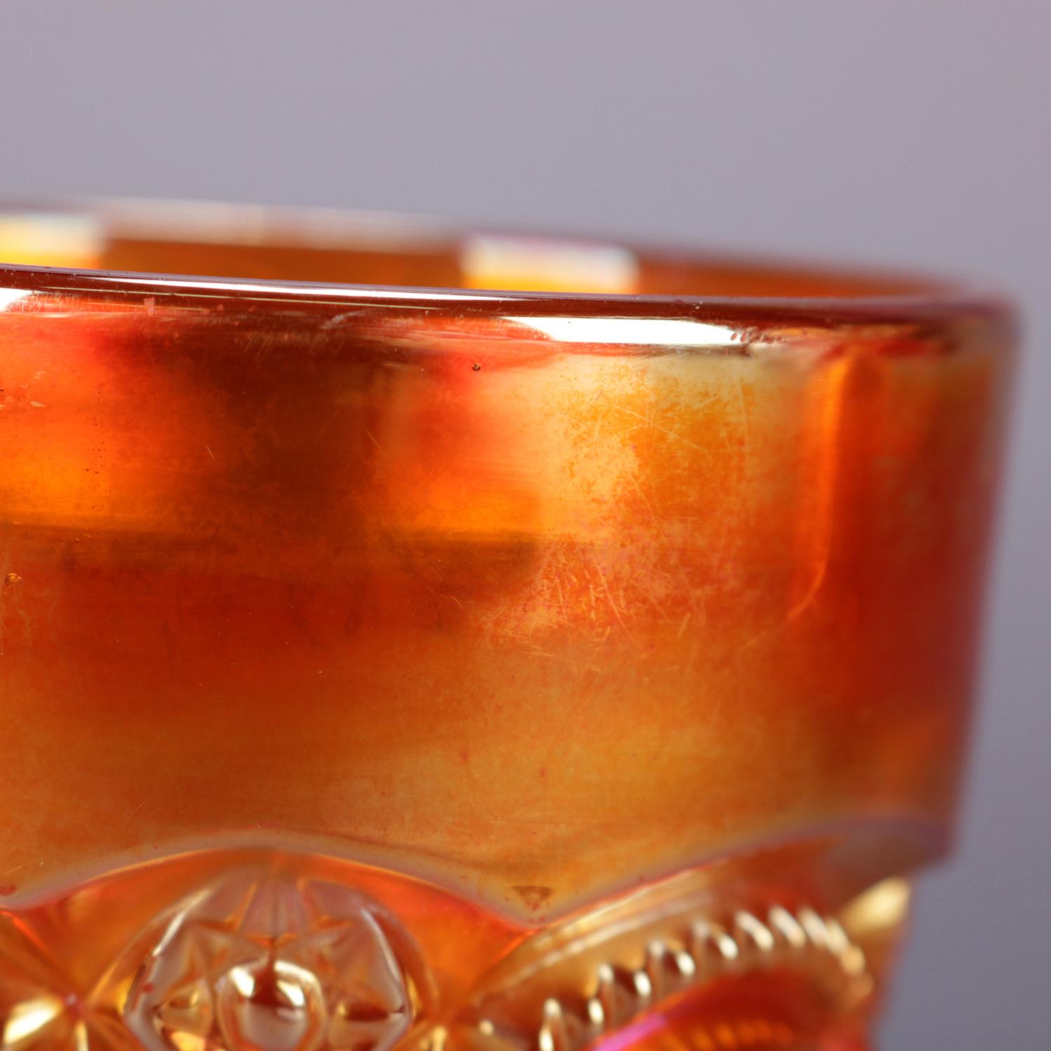 7 pièces compote et tasses de carnaval anciennes en verre doré irisé, vers 1930 10