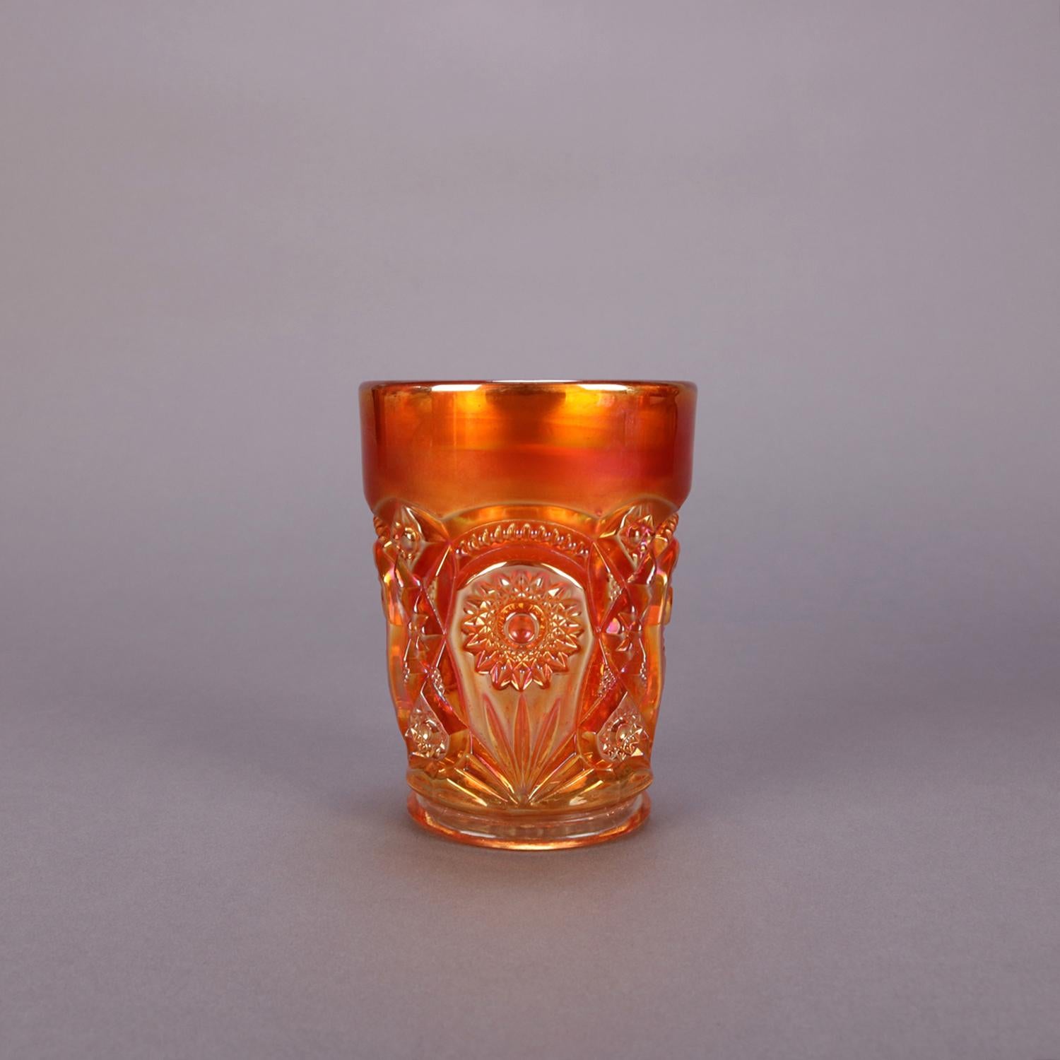 7 pièces compote et tasses de carnaval anciennes en verre dor�é irisé, vers 1930 Bon état à Big Flats, NY