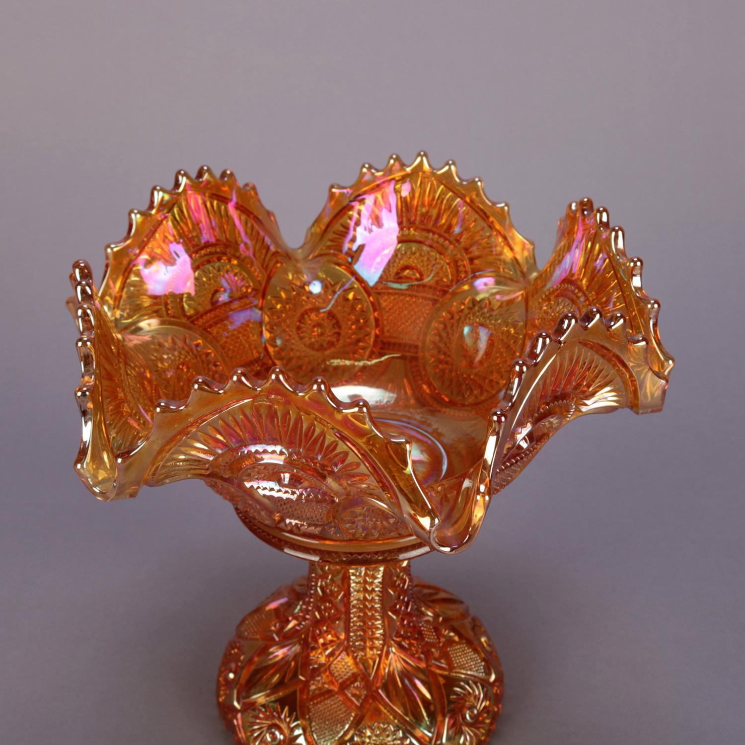 Verre 7 pièces compote et tasses de carnaval anciennes en verre doré irisé, vers 1930