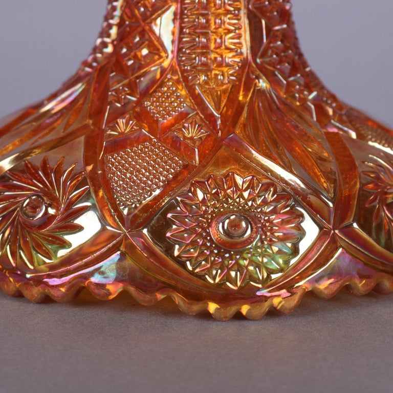 7 Pieces Antique Iridized Marigold Carnival Glass Compote and Cups