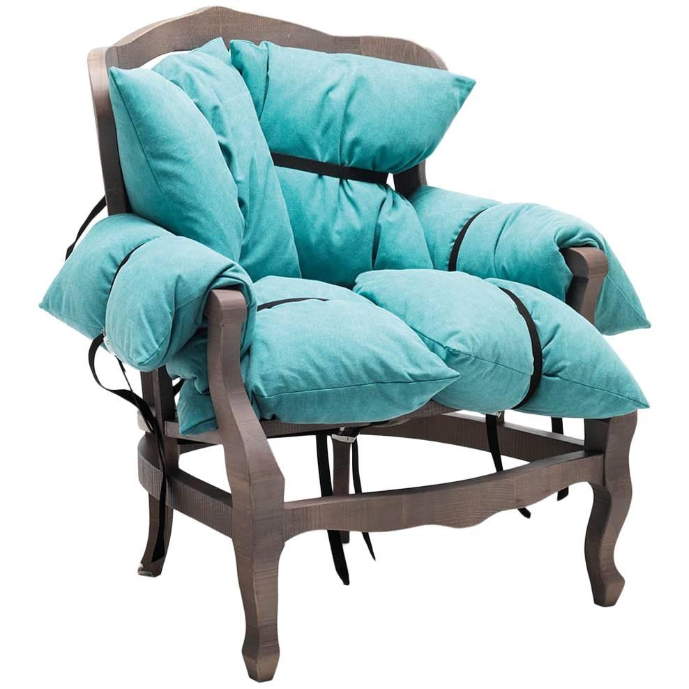 7 Pillows Armchair in Turquoise by Marcantonio & Mogg For Sale