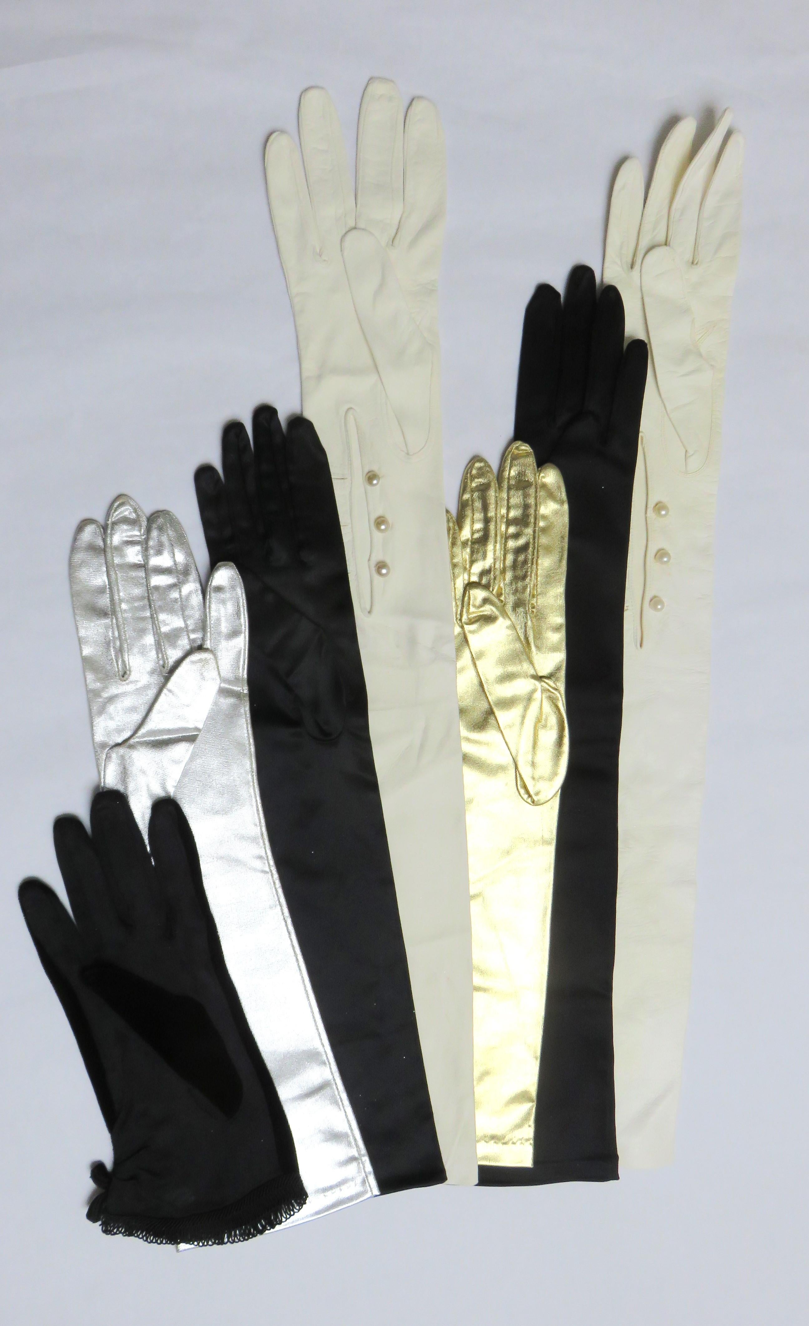 7 Pr New Vintage Gloves: I Christian Dior, 2 Leather Opera, 2 Metallic, 2 Satin In Good Condition In Water Mill, NY