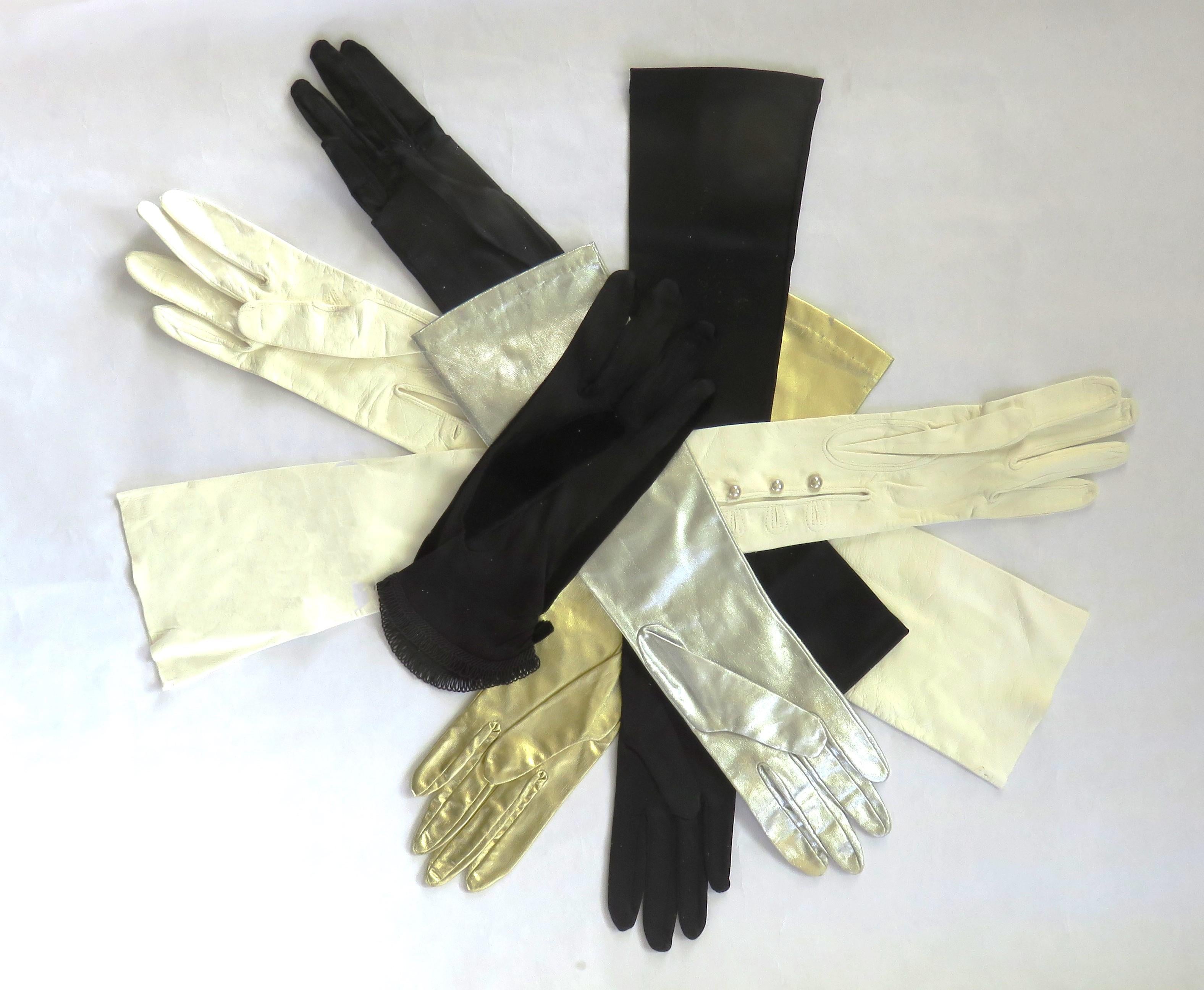 Women's 7 Pr New Vintage Gloves: I Christian Dior, 2 Leather Opera, 2 Metallic, 2 Satin