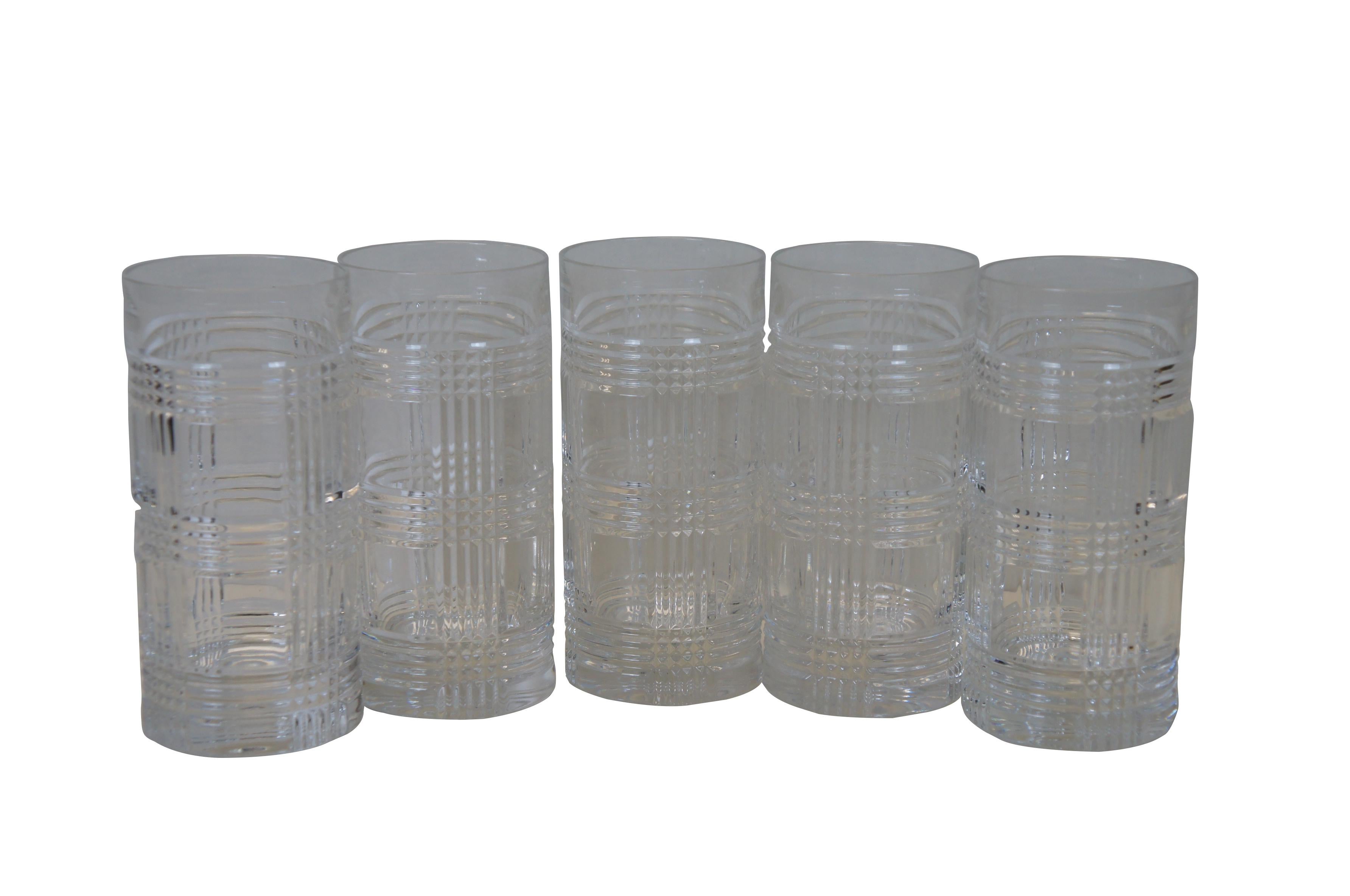 Vintage Ralph Lauren crystal barware in the Glen Plaid pattern. Includes 5 highballs / tumblers and two whiskey / rocks glasses.

Dimensions:
Tall - 2.75