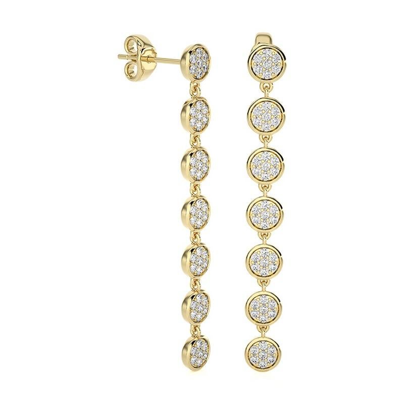 Moderno Orecchini lunghi in oro giallo 14K con diamante da 0,6 Ctw e 7 pezzi rotondi Collection'S in vendita
