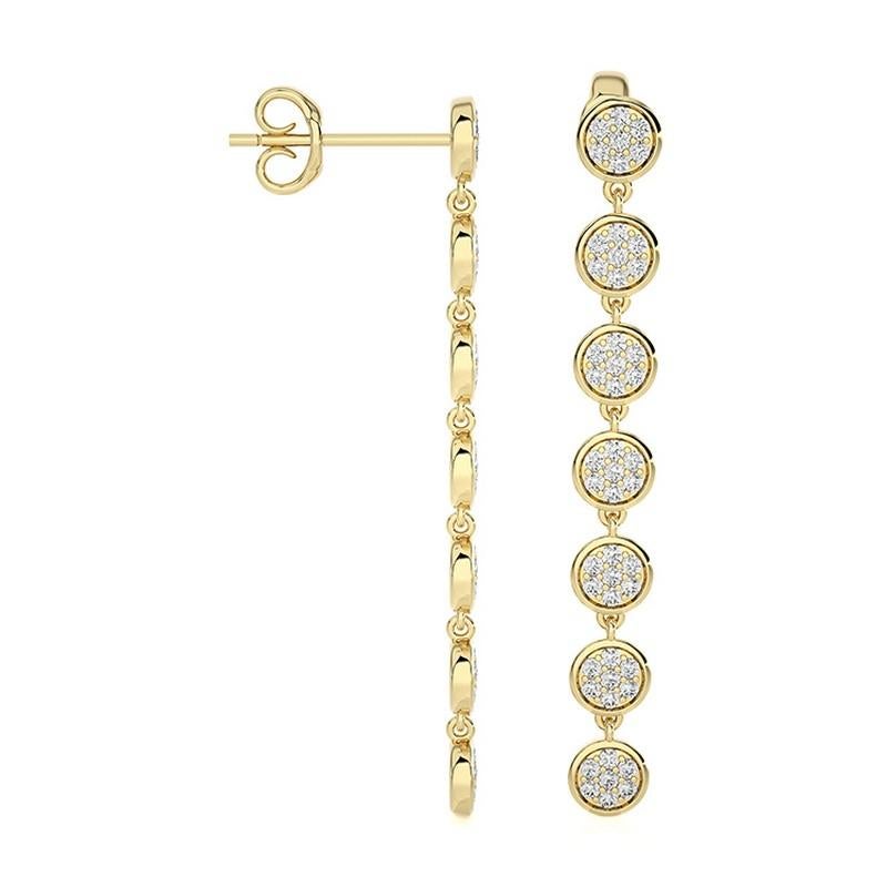 Taglio rotondo Orecchini lunghi in oro giallo 14K con diamante da 0,6 Ctw e 7 pezzi rotondi Collection'S in vendita